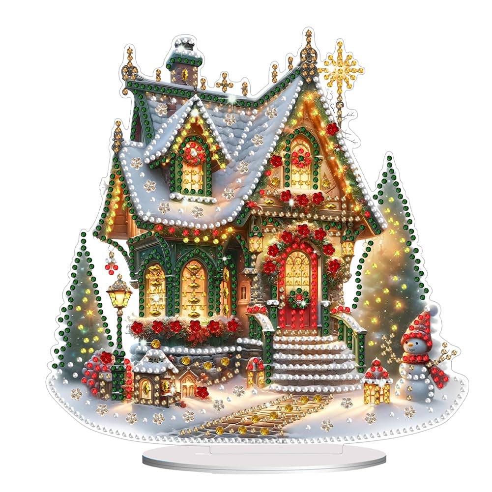 SPEPROECO DIY Christmas Light House Desktop Decorations 5d Diamond Art Ornaments, Acrylic Xmas Table Decor Gift for Adults Kids Snowman Diamond Art Craft for Living Room