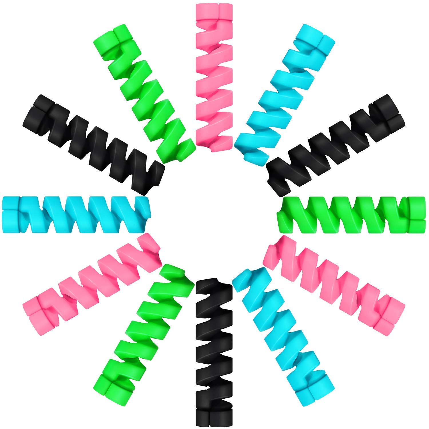 24 Pieces Silicone Flexible Charger Cable Protectors - Universal Cable Savers for Cellphones, Data Lines, and Mouse Cables (Black, Pink, Blue, Green)