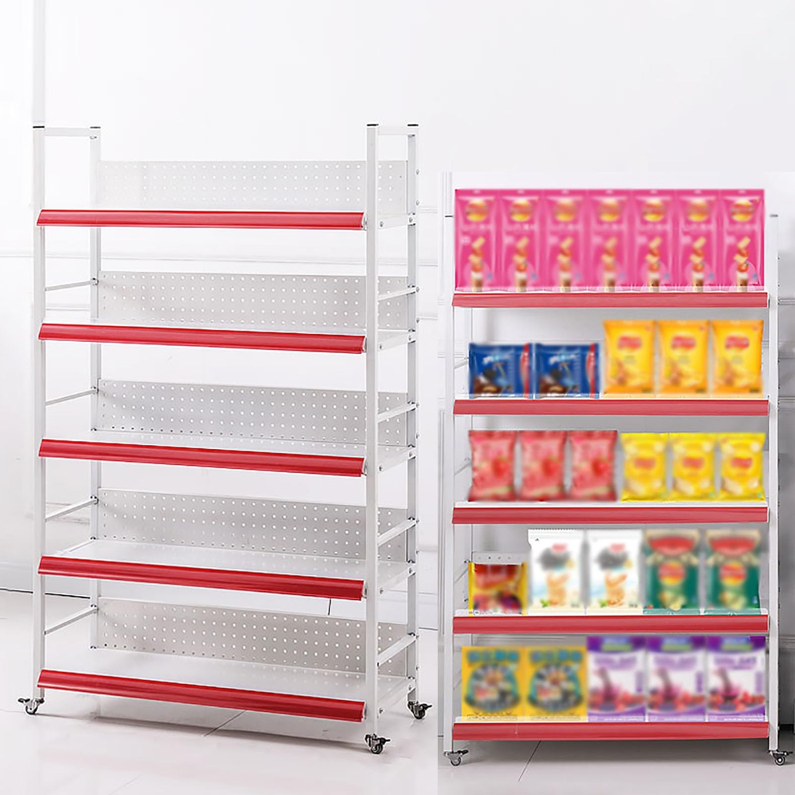 METTEOR Snack Storage Rack,Snack Organizer with 4 Hooks And 4 Wheels, Fruit Vegetable Basket for Store 3/4/5 Layer Stackable Steel Storage Baskets Organizer Cart, for Kitchen Pantry Bathro (White 80