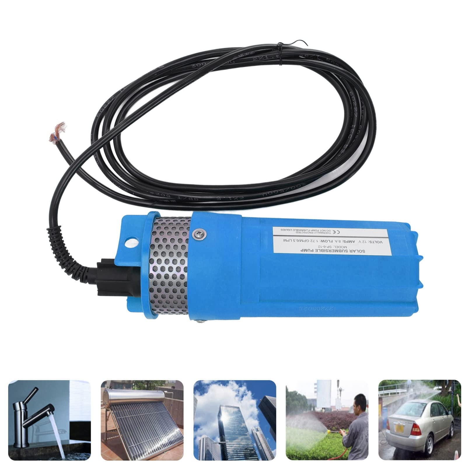 Hidyliu Bomba de Agua de Pozo Solar de 6.5L Bomba Sumergible de Energía Solar de Alta Potencia de 12 V CC para Estanque de Riego Necesidades de Agua Remotas (Azul)