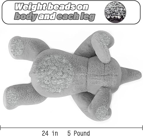 Miniatura 3 de JellyMallow Animales de peluche de elefante con peso de 24 pulgadas, color gris, 5 libras, almohada de felpa de elefante gigante para niños y adultos