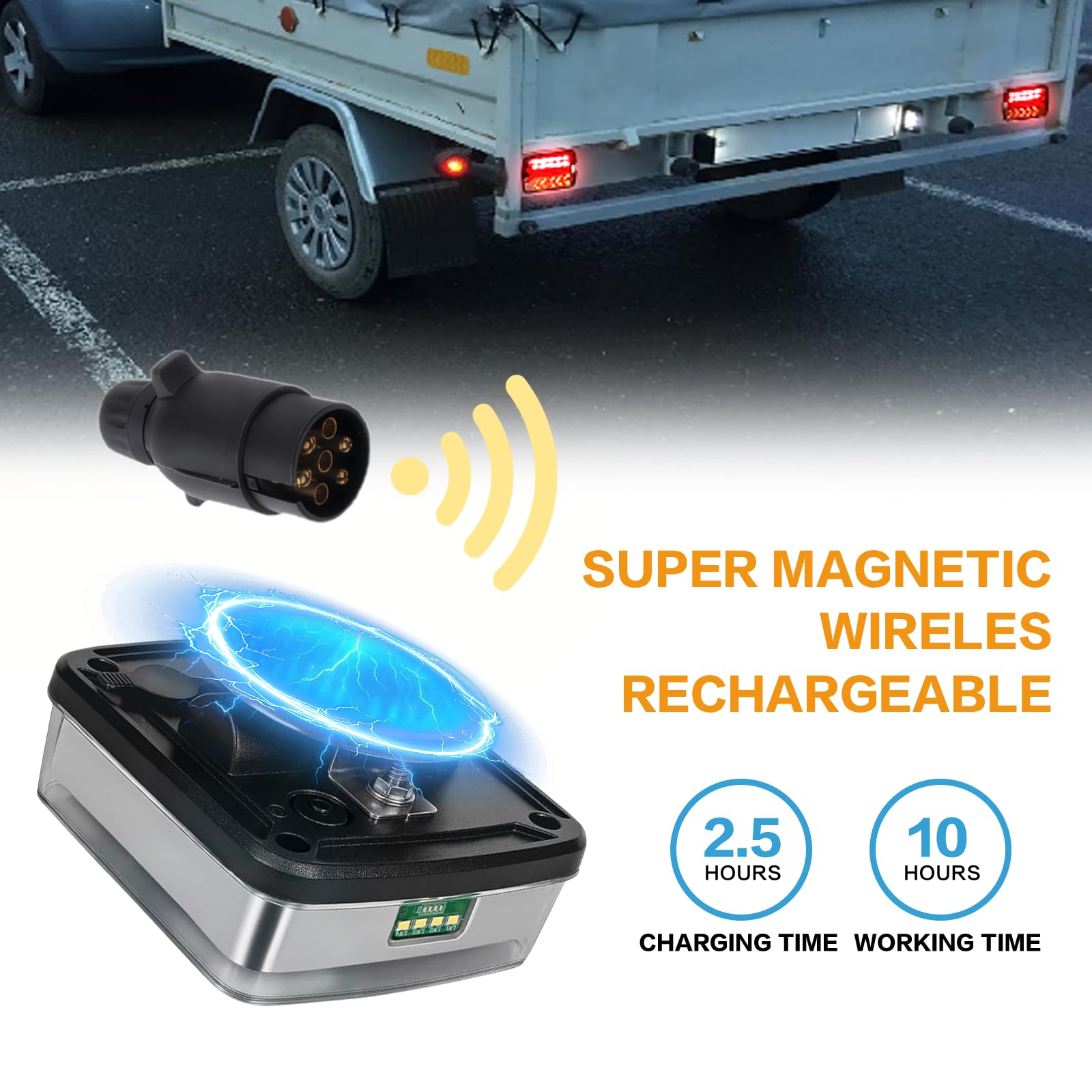 KinZon Feux Arrière de Remorque Sans Fil Magnétiques, Kit de Feux LED Rechargeables Étanches IP65, Feux Stop & Clignotants pour Camion, Camping-Car, Bateau et Caravane