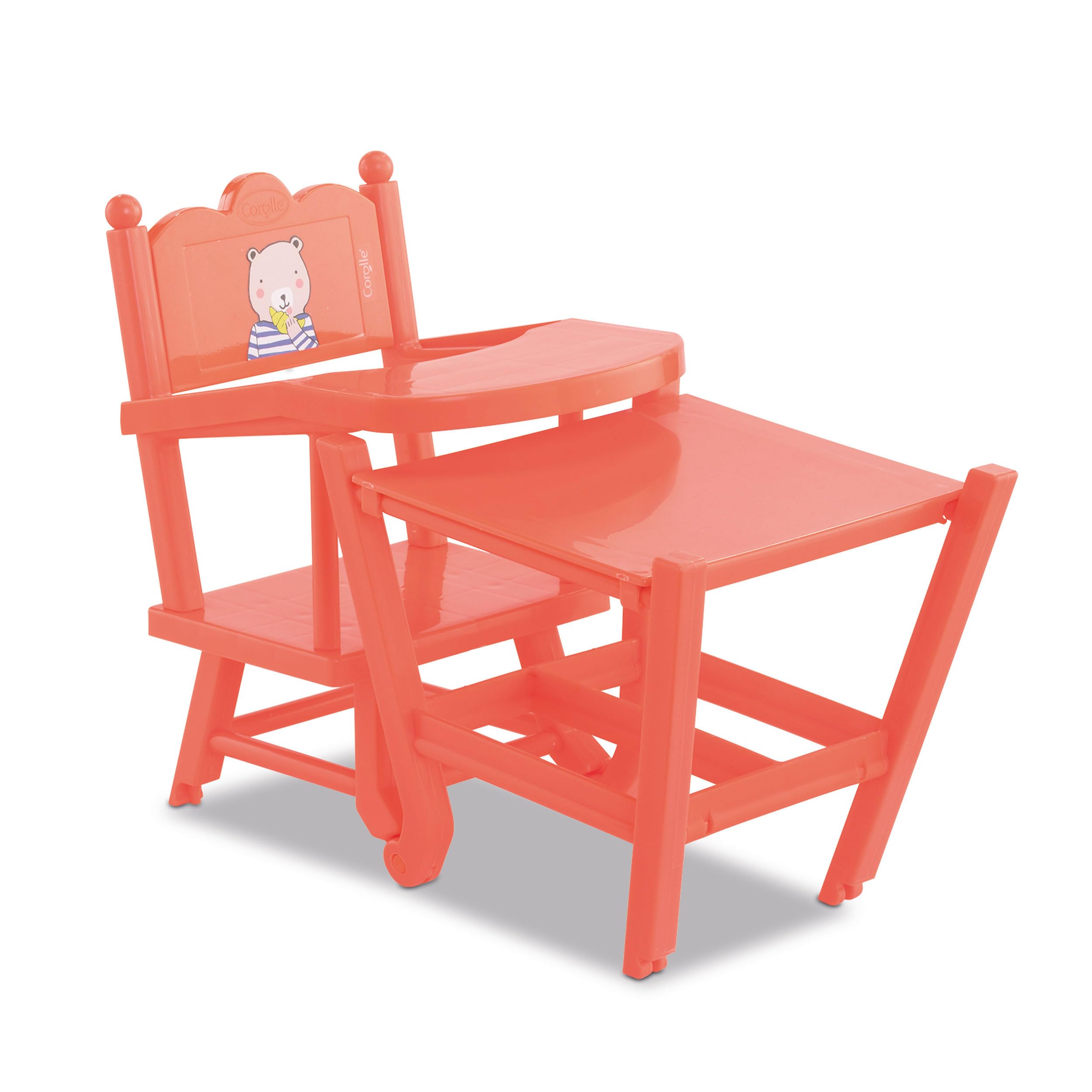 Corolle - Chaise Haute, Accessoire, pour Poupon 36 et 42cm, dès 3 Ans, Corail, 9000141040