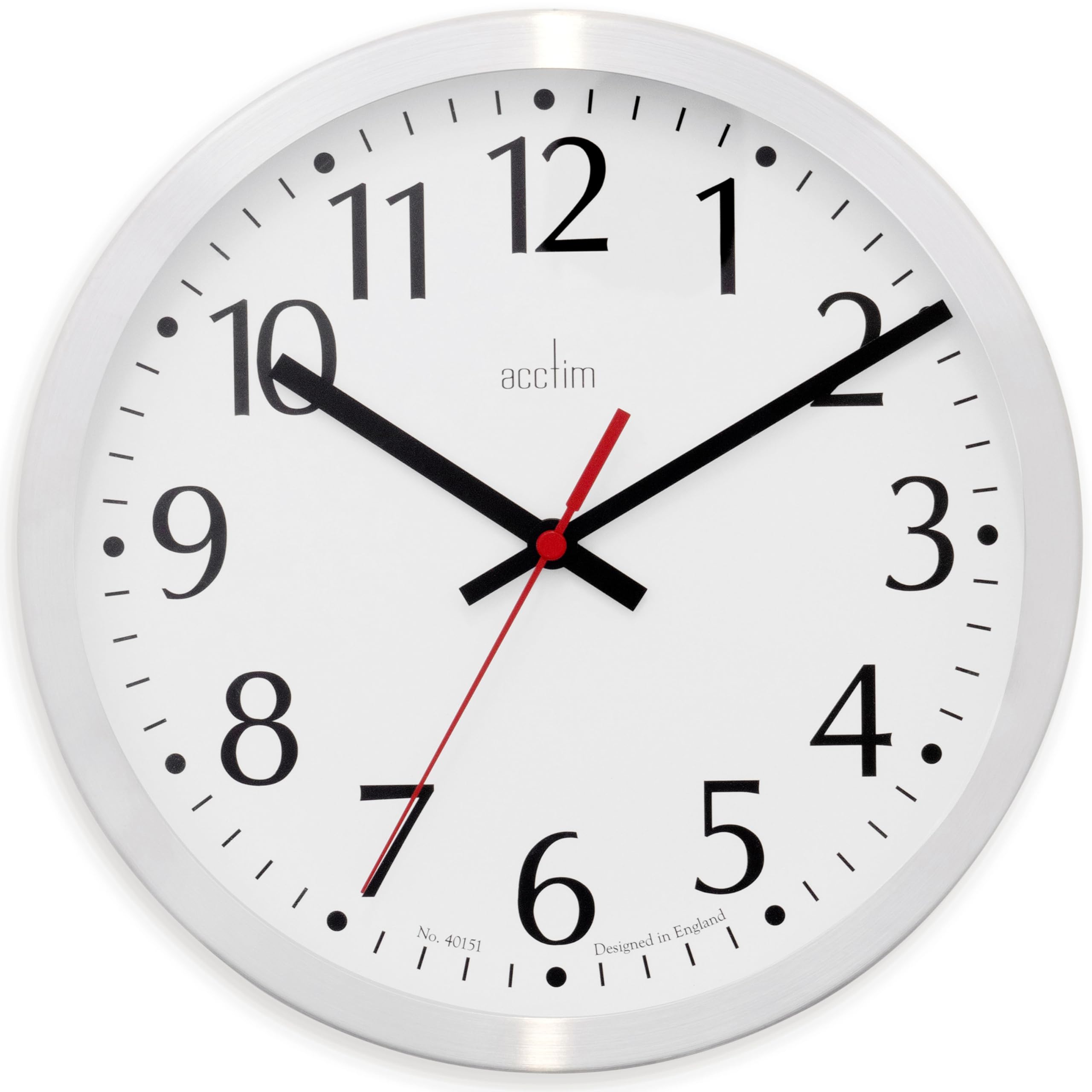 Acctim Silver Javik Wall Clock Quartz Spun Metal Easy Read Arabic Numbers Aluminium 25Cm