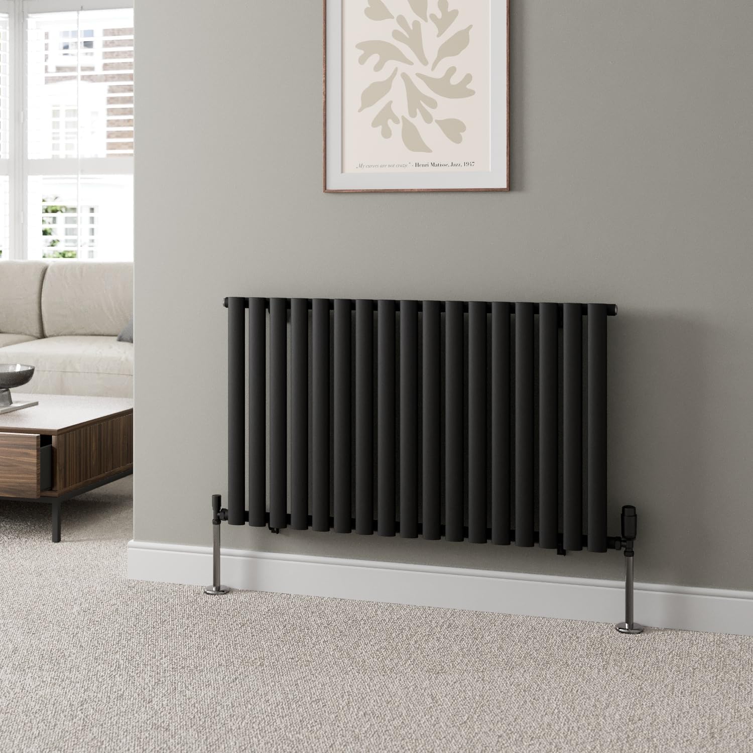 DuraTherm® 600 x 1020mm Black Horizontal Designer Radiator Single Column Oval Tube Modern Central Heating Panel Bathroom Radiators