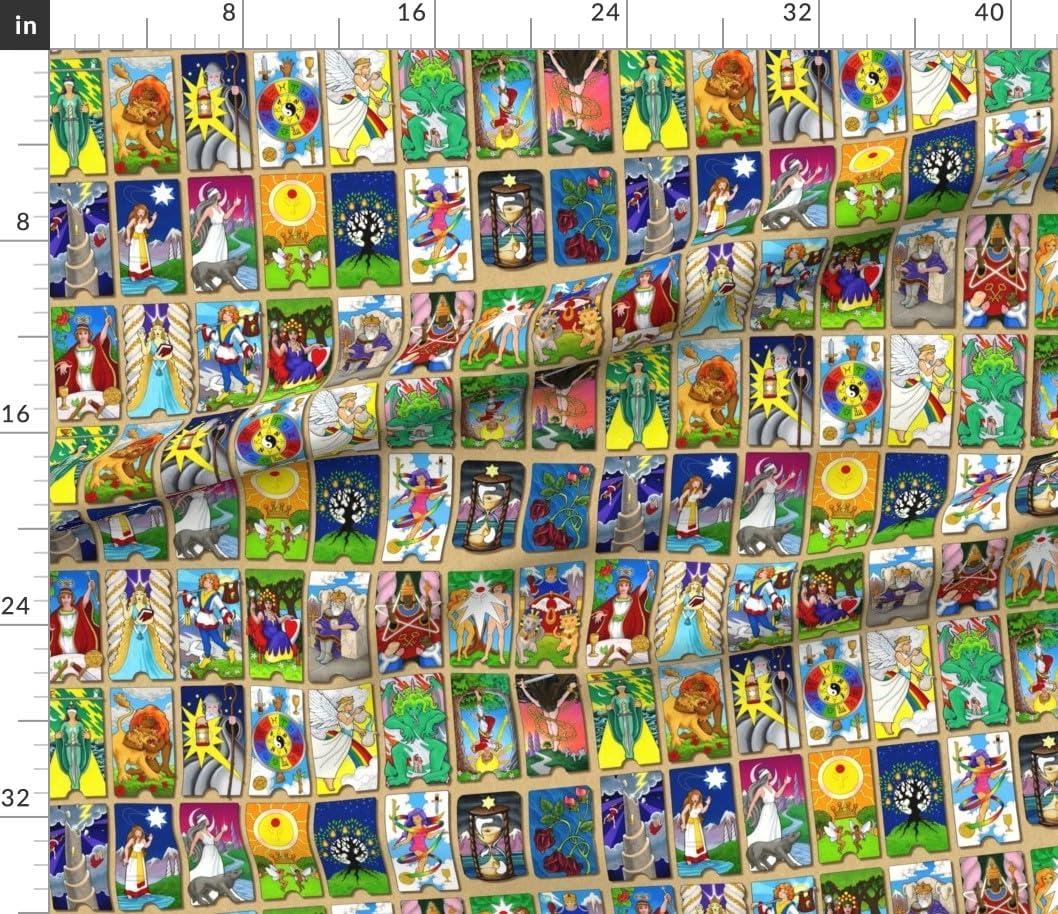 Spoonflower Fabric - Cards Fantasy Magic Pagan Fortune Printed on Petal Signature Cotton Fabric by The Yard - Sewing Quilting Apparel Crafts Decor