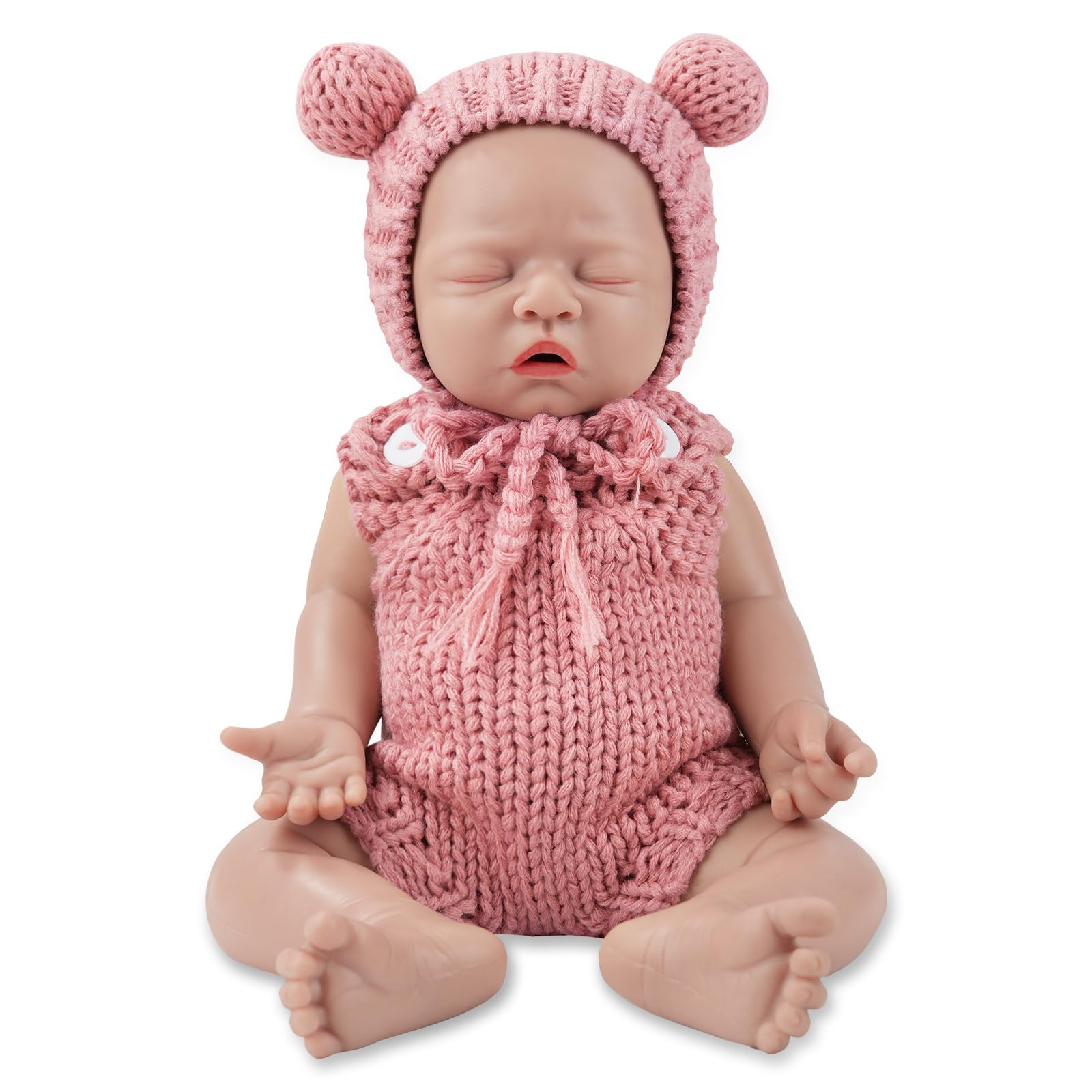 Vollence12 inch Eyes Closed Silicone Baby Dolls Lifelike Real Sleeping Babies with Feeding Accessories for Children Gifts - Girl