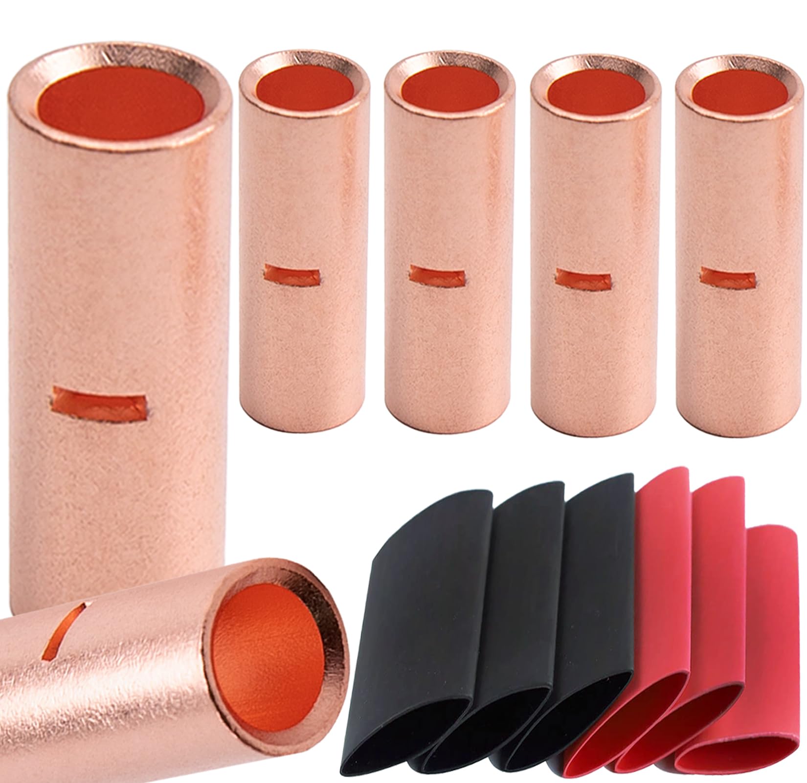 SVAAR 6 PCS 00 Gauge Non Insulated Butt Connectors 2/0 AWG Uninsulated Butt Splice Connectors Crimp Repair Butt Splices Kit Bare Pure Copper Seamless