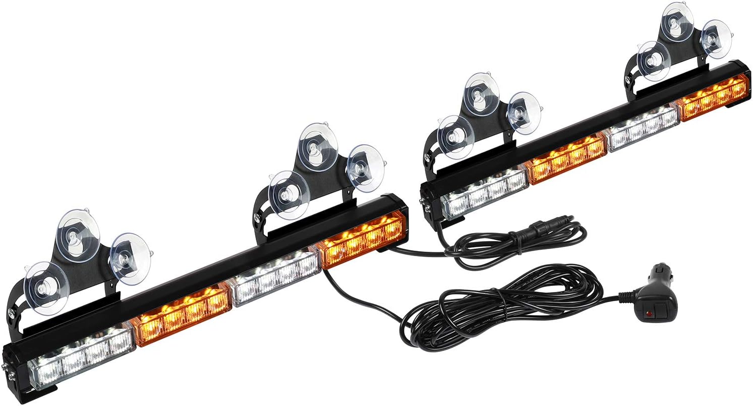 ASPL - 2 x 16.8 Inch Emergency Flashing LED Strobe Light Bar 32 LEDs 26 Flash Patterns Indoor Safety Warning Lights (Amber/White)