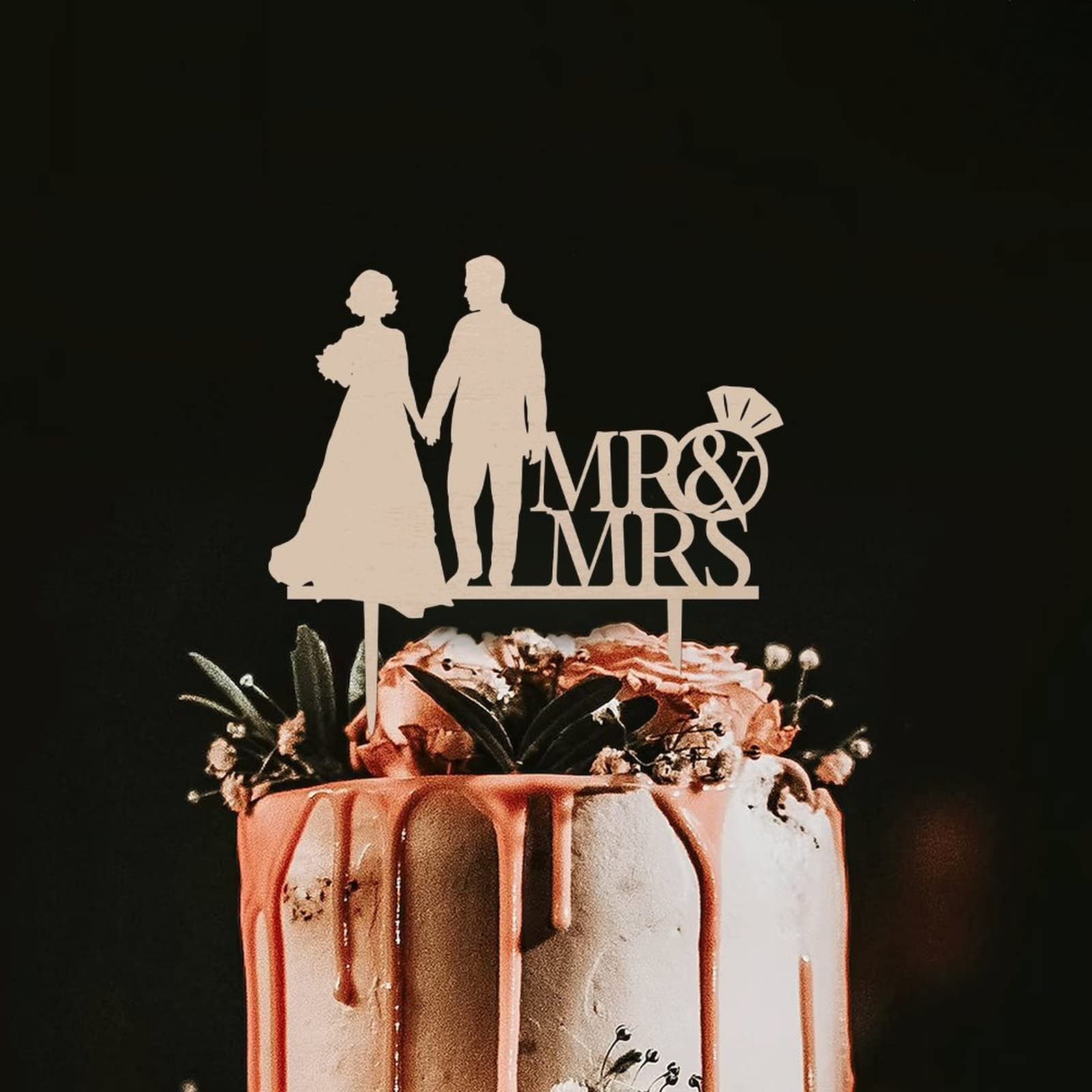 Mr & Mrs – Set Di 3 Decorazioni Per Torta Nuziale In Legno – Topper Per Matrimonio, Fidanzamento E Addio Al Nubilato