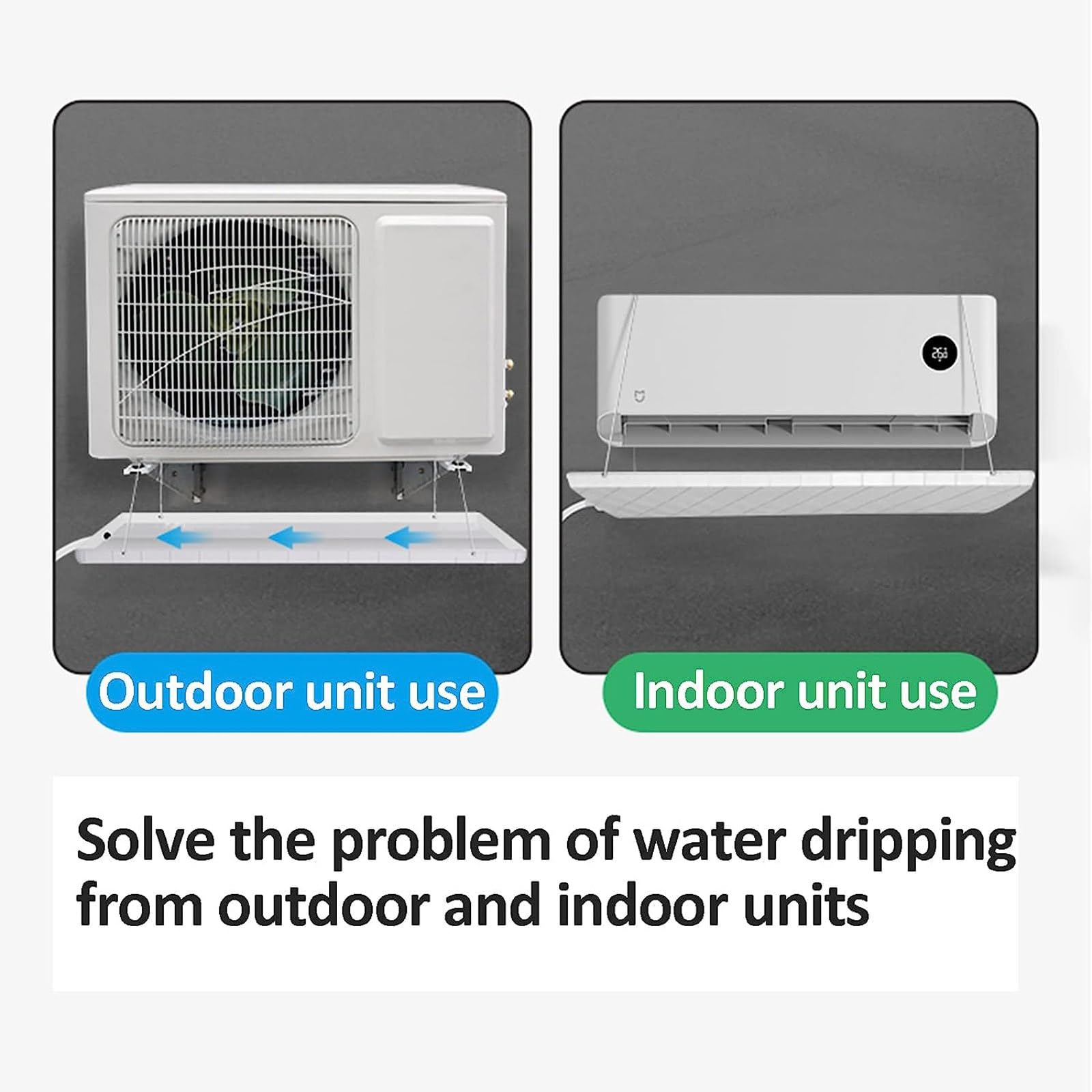 Bandeja de drenaje de condensado, bandeja de goteo de plástico universal para aire acondicionado, bandeja de recogida de agua y drenaje para interiores y exteriores con tubo de drenaje