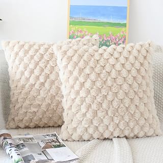 NIULAA Fluffy Pillowcase 50 * 50 Beige Set of 2 Plush Decorative Pillowcases Soft Striped Pillowcase Luxury Fur Throw Pillows Sofa Pillows Decorative Pillows Cozy Pillows Covers Living Room Sofa