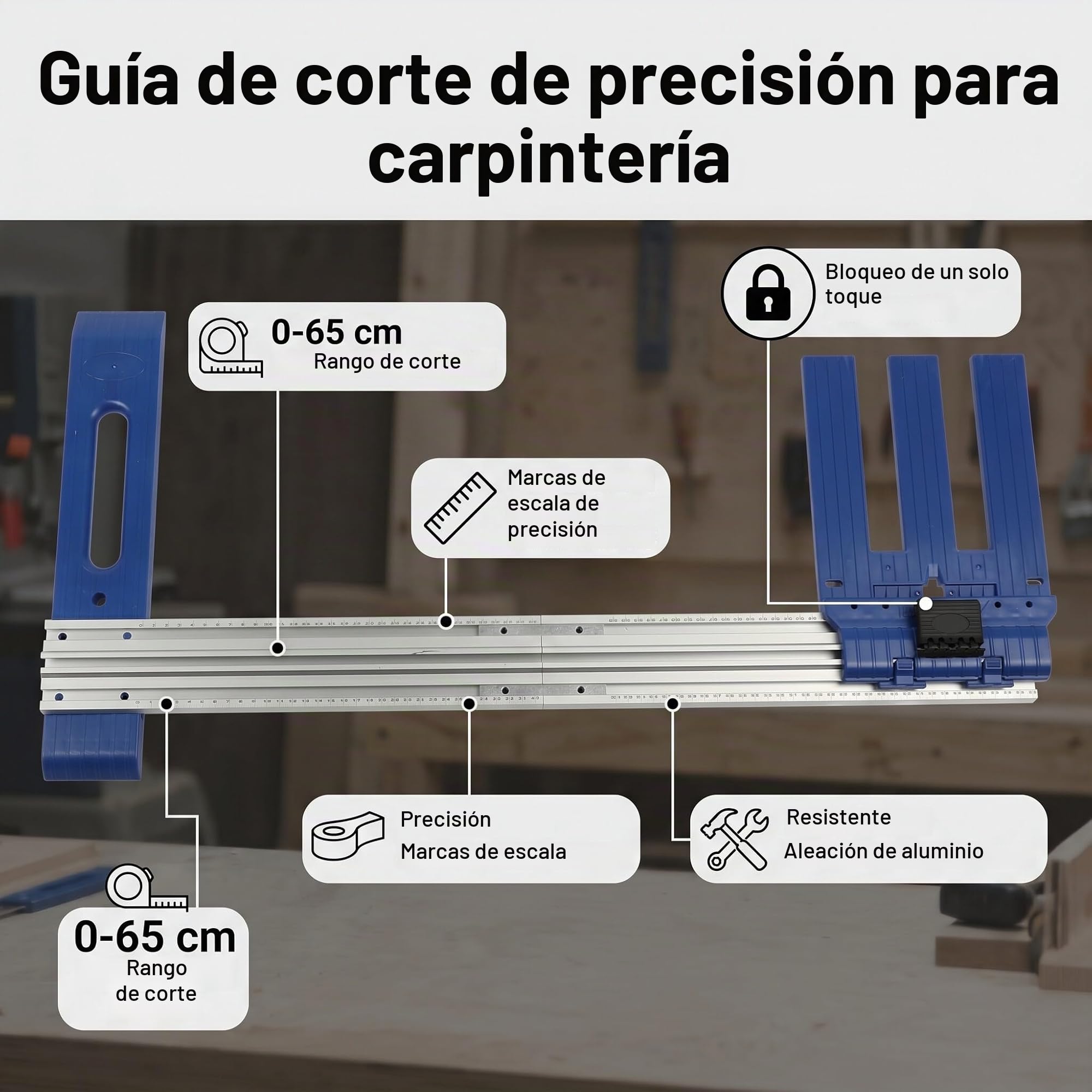Guía de sierra circular de aleación de aluminio para carpintería, corte 0-65 cm