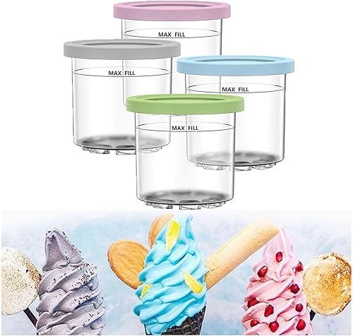 VRINO Creami Deluxe Pints, for Ninja Creamy Pints and Lids - 4 Pack, Ice Cream Storage Containers Bpa-Free,Dishwasher Safe for NC301 NC300 NC299AM