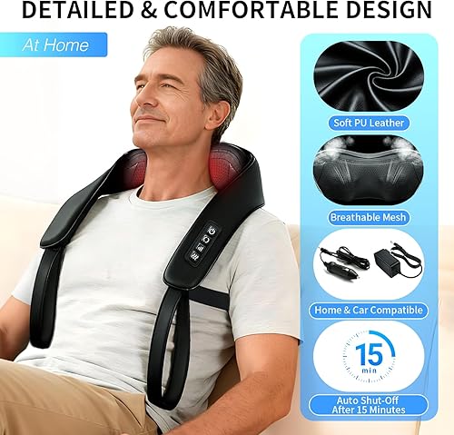 Miniatura 3 de TISSCARE Shiatsu Masajeador de cuello para aliviar el dolor de tejido profundo, masajeador de espalda con calor, masajeador eléctrico de amasamiento