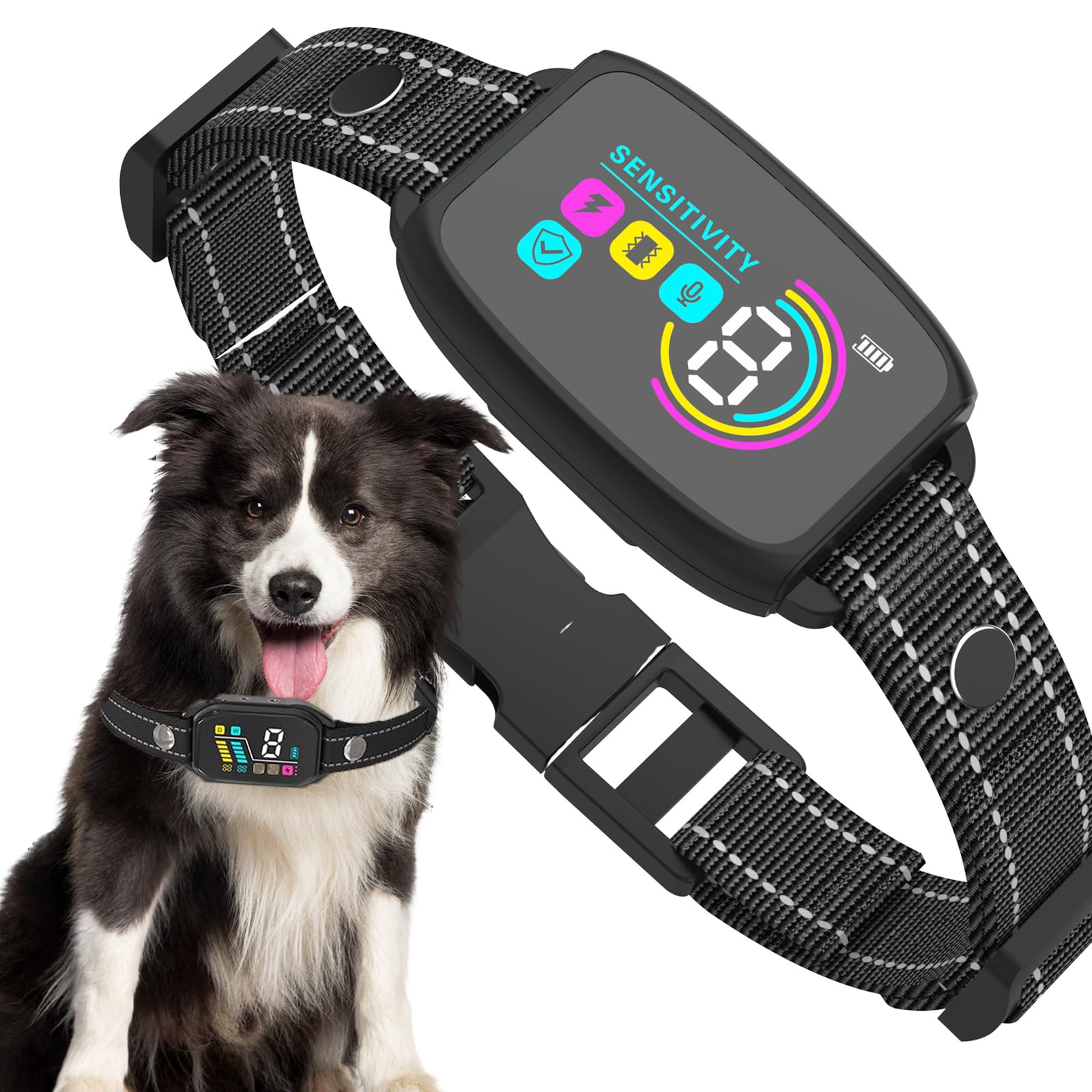 Bark Collar for Large Dogs, Anti Bark Collar for Medium Dogs, Smart Bark Collar, Rechargeable Training Collar IP67 Waterproof, 8 Adjustable Sensitivity Beep Vibration