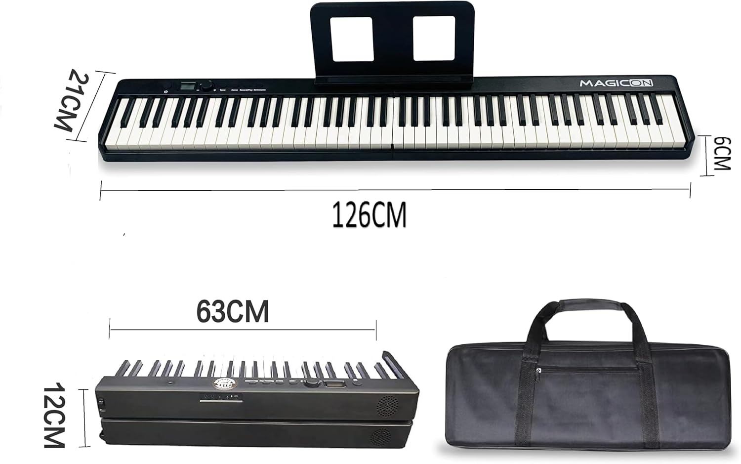 88 Key Foldable Electronic solid Piano can be folded in 180°,more portable. True and Pure Grand Piano Sound Source by France DREAM, Foot Pedal/Power adapter/Delicate Handbag (Black)