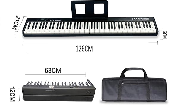 88 Key Foldable Electronic solid Piano can be folded in 180,more portable. True and Pure Grand Piano Sound Source by France DREAM, Foot Pedal/Power adapter/Delicate Handbag (Black)