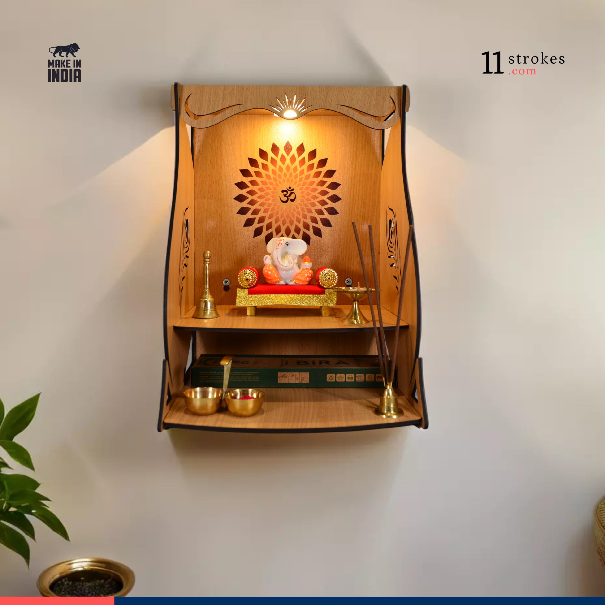 11 Strokes Divya Wooden Pooja Mandir for Home Big Size - Large Foldable Wall Mount Devghar Singhasan for God - Modern Wooden Temple, Big Home Mandir 1