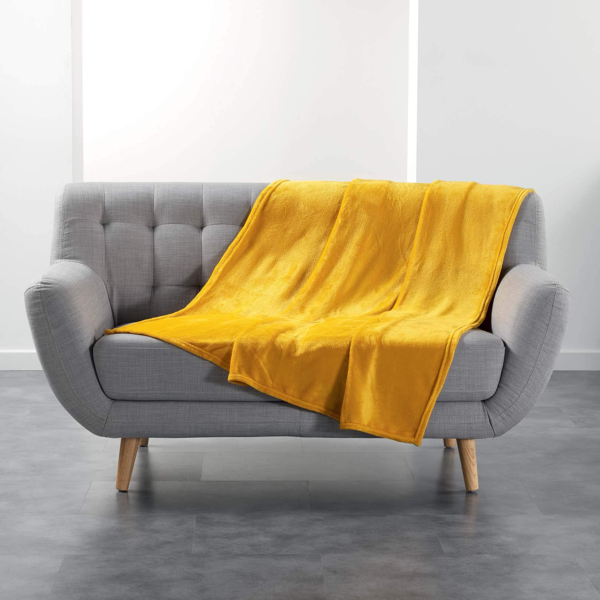 Douceur d'Intérieur Suavidad Interior, Plaid (125 x 150 cm) Flanou Amarillo, Franela OEKO-TEX STANDARD 100