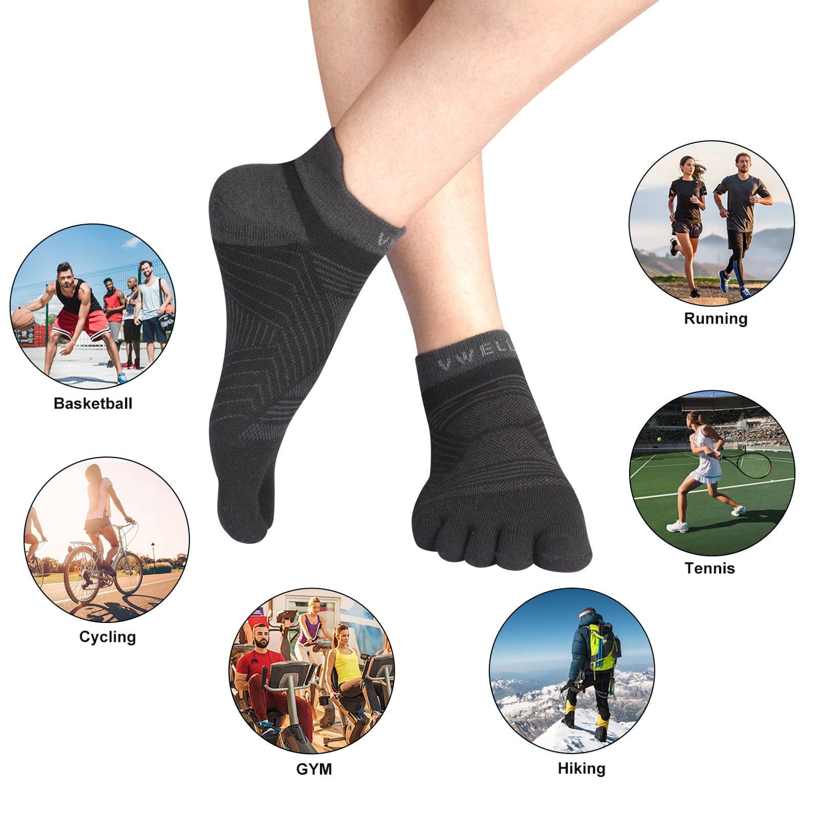 VWELL 3ts Calcetines con dedos Unisex adulto