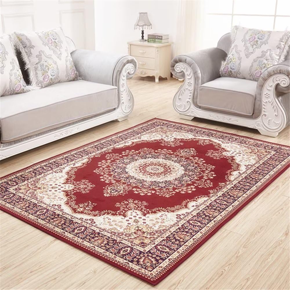 Tapis de salon rouge floral 160x200 cm vintage et durable pour chambre