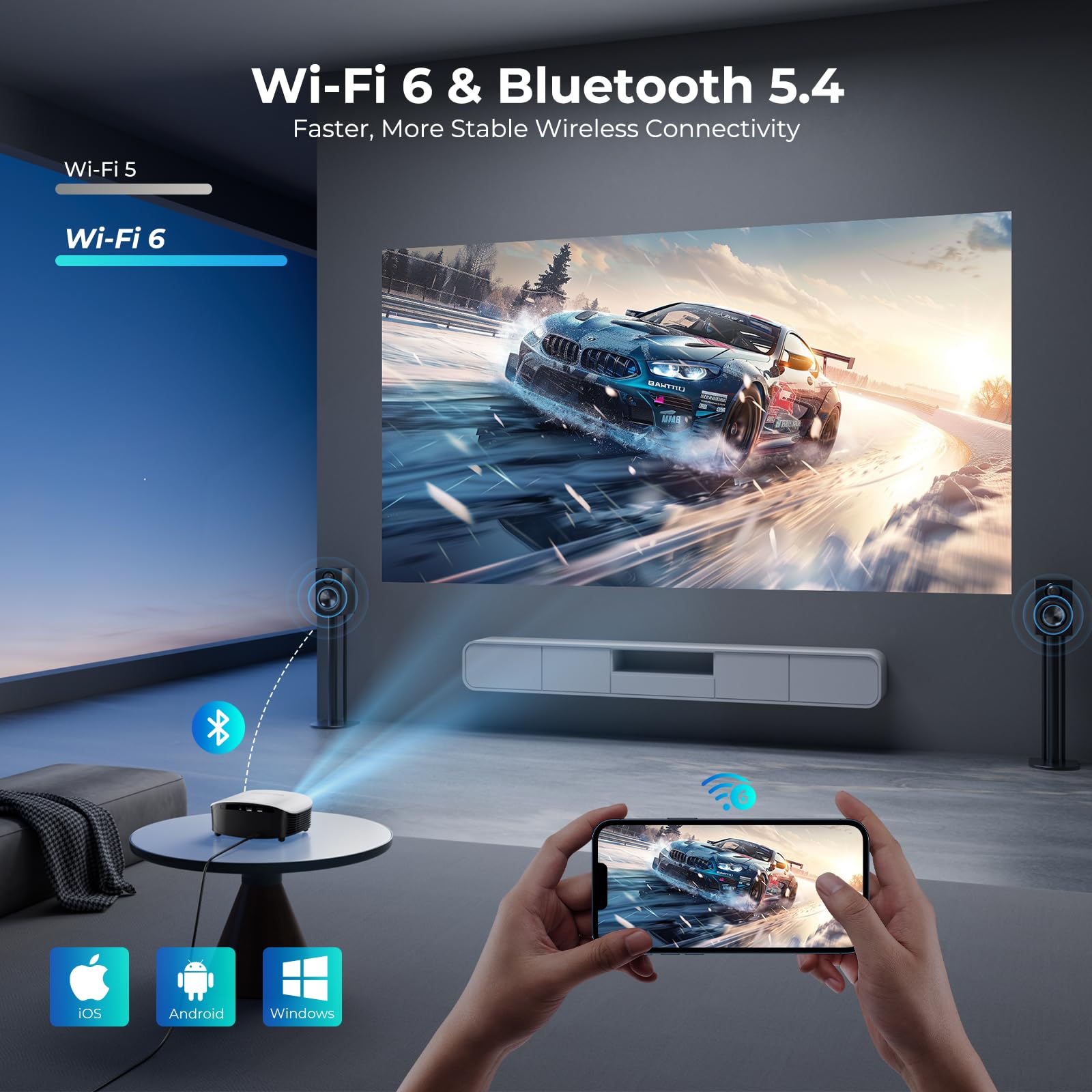 GooDee Mini projecteur Intelligent avec WiFi et Bluetooth – Prise en Charge 1200 ANSI 4K, Compatible avec Netflix/Youtube/Prime Video, Mise au Point Automatique AI et Keystone, projecteur Dolby Audio