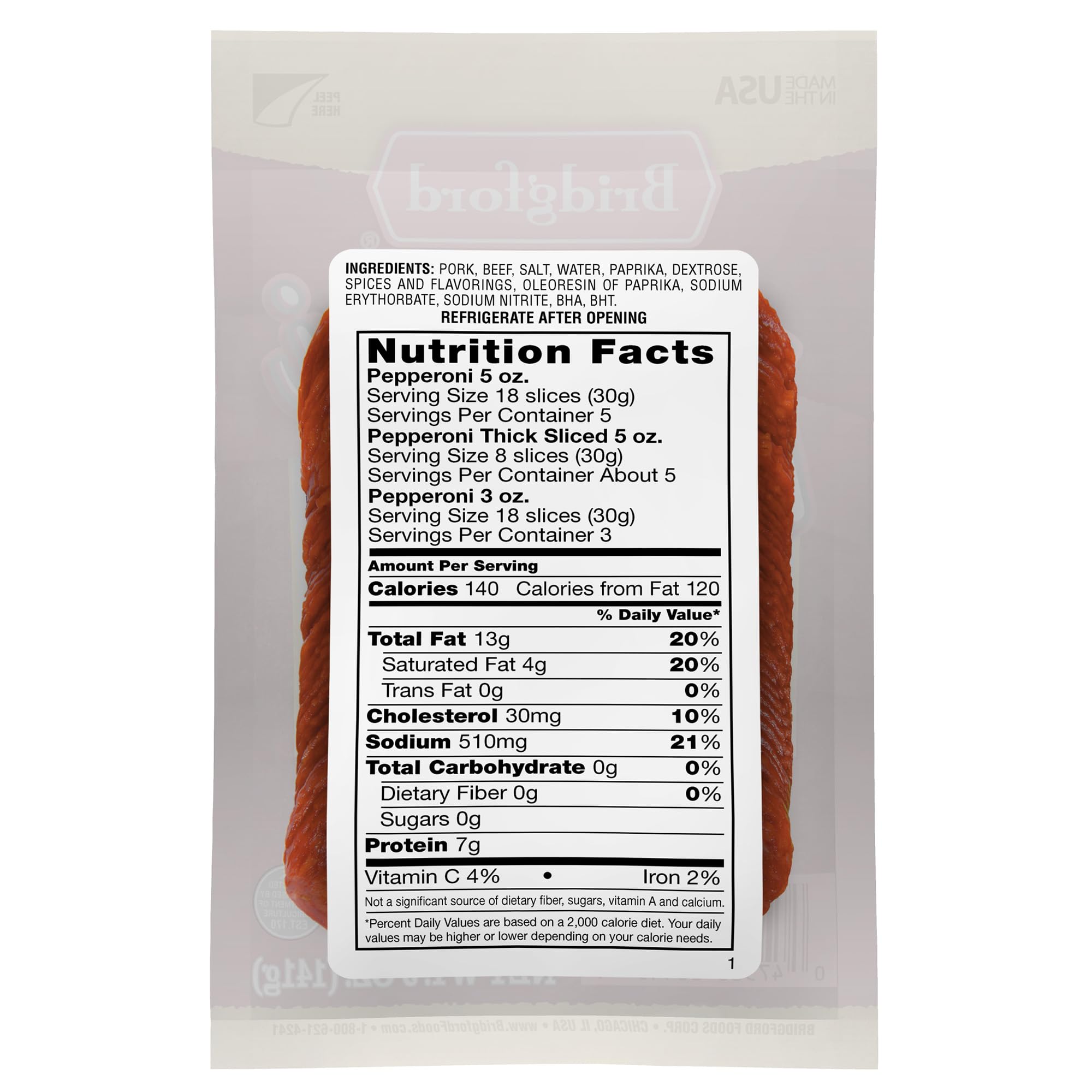 Bridgford Pepperoni, Sliced, 5-Ounce Packages (Pack of 6)