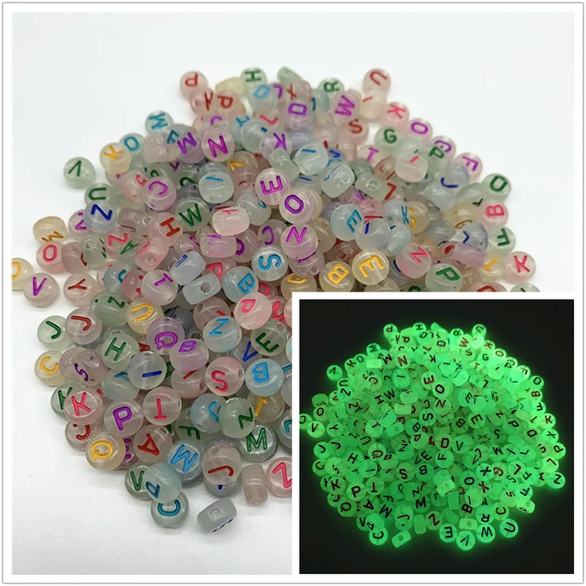 HUIOYG 100pcs 7mm Luminous Letter Beads Oval Acrylic Spaced for Jewelry Making