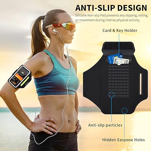 Miniatura 9 de Brazalete para correr con funda para auriculares y ranura para tarjetas, soporte para teléfono para iPhone 16 15 14 Pro Max Plus Galaxy S25 S24 S23