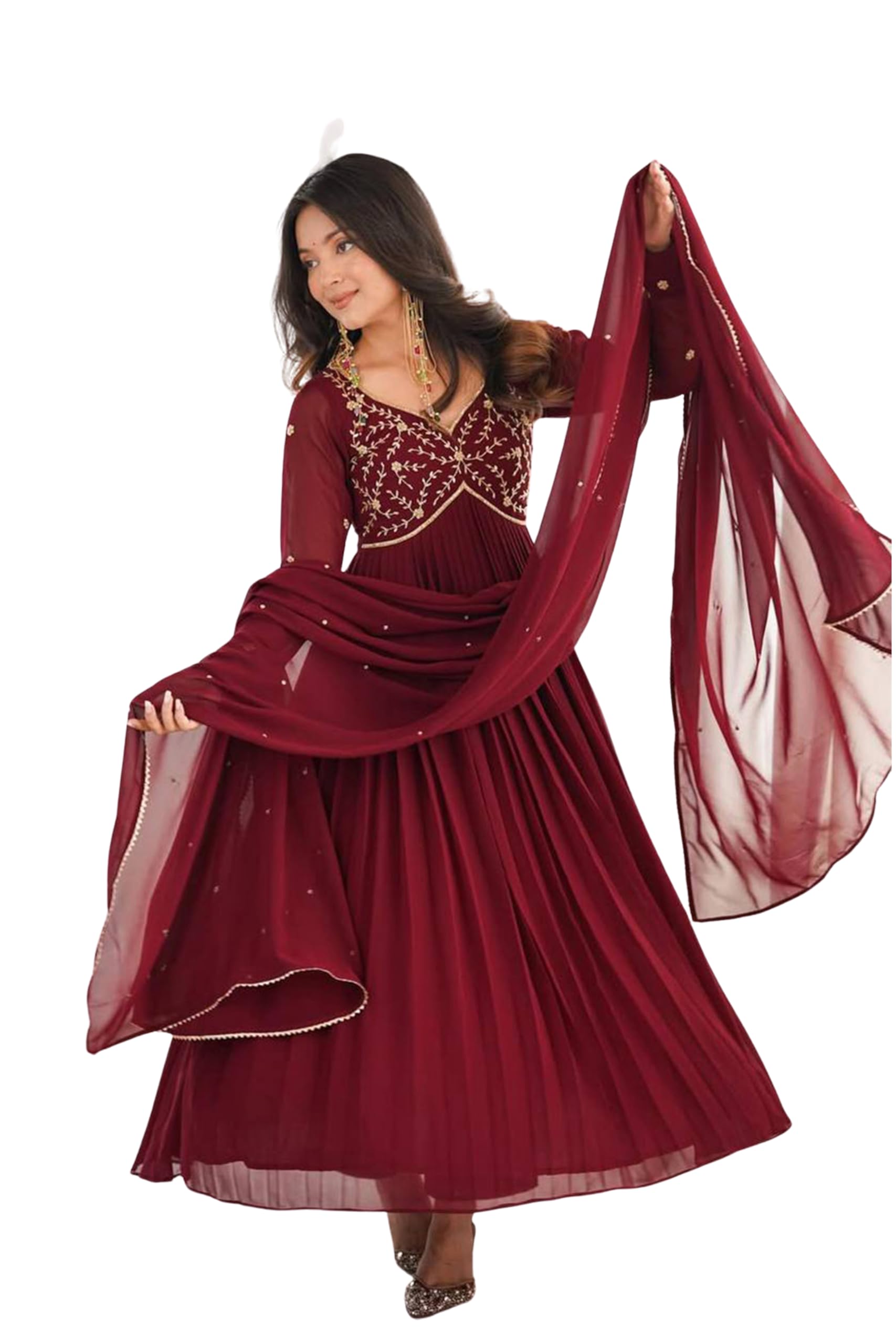WOMEN'S Georgette Premium Stitched Salwar Suit for Women – Elegant Ethnic Wear Kurta Pant Dupatta Set | Latest Fashion Trend (Sttiched sharara suitSF251314-XXL SIZE 2XL)-image-2
