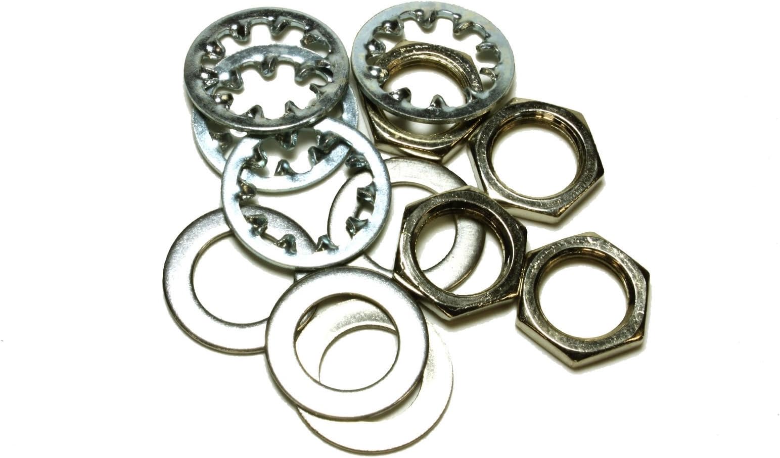 set of 4 Guitar nuts, washers & lock washers for US CTS Pots & Switchcraft Jacks, metal