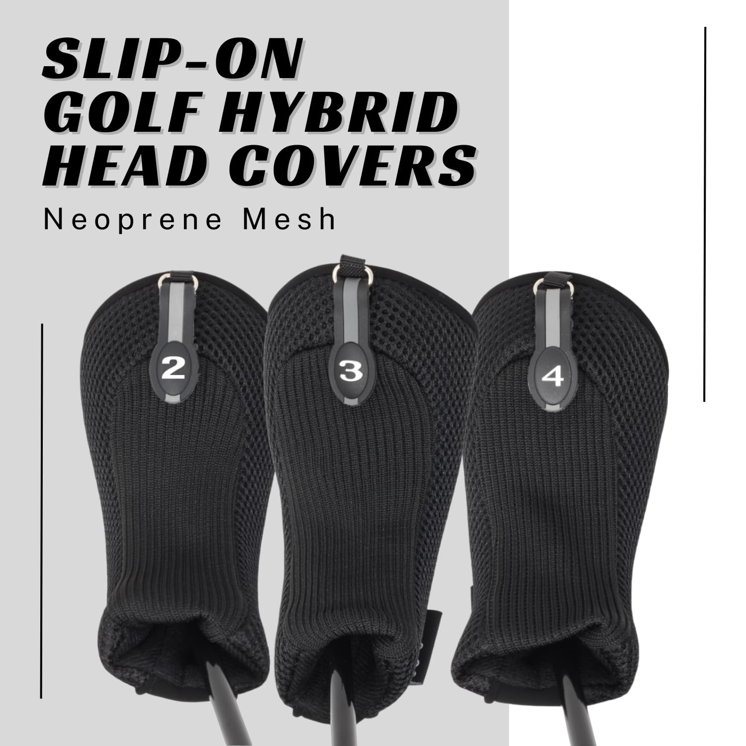Black All Hybrid Headcover Set 2 3 4 Golf Club Covers Head Cover Mesh Complete