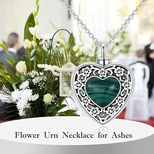 Miniatura 6 de AOBOCO Collar de urna de flor para cenizas, plata de ley, recuerdo conmemorativo, corazón, joyería de cremación para mujeres queridas