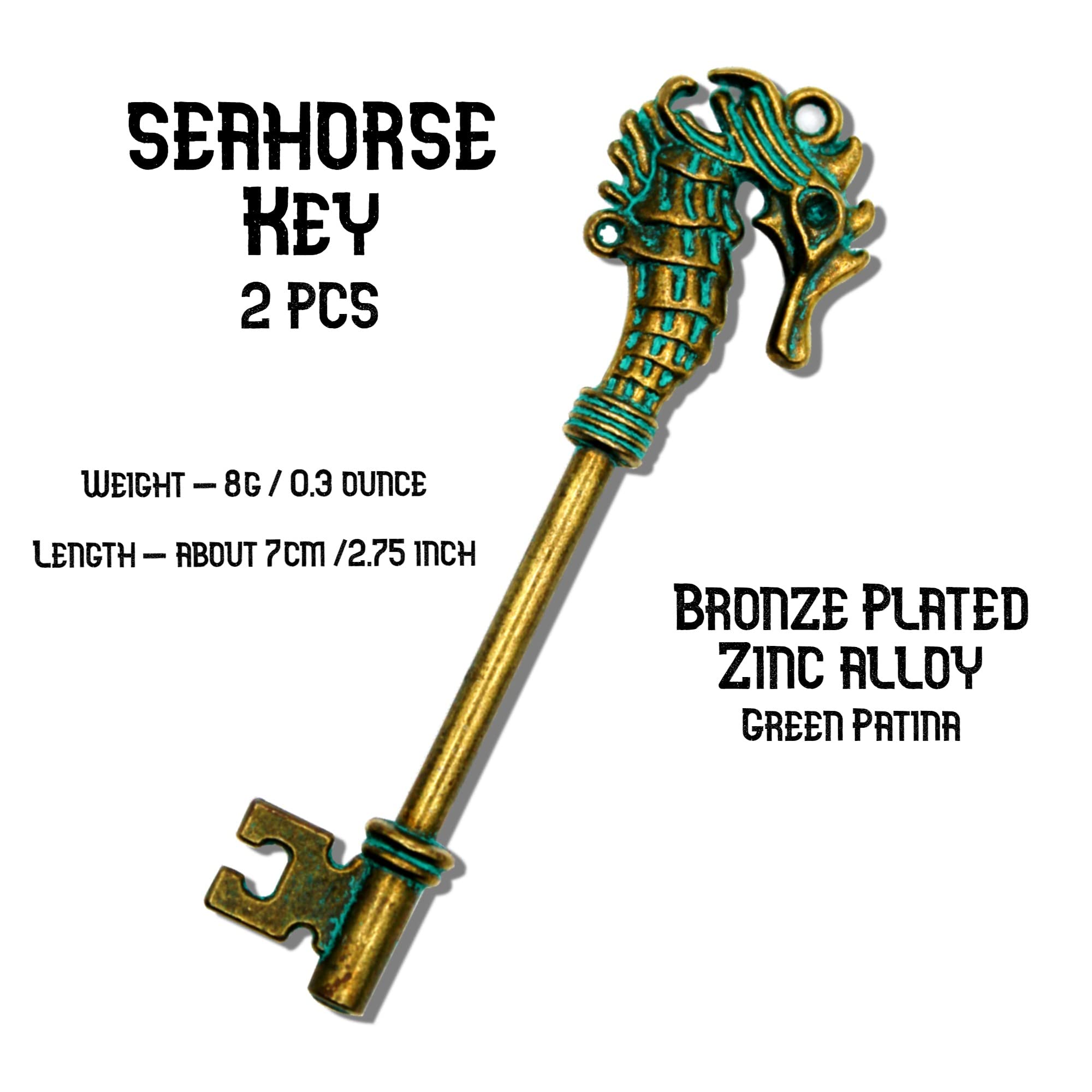 Seahorse Antique Key Set 2pcs Vintage Key Nautical Ocean Themed Keychain