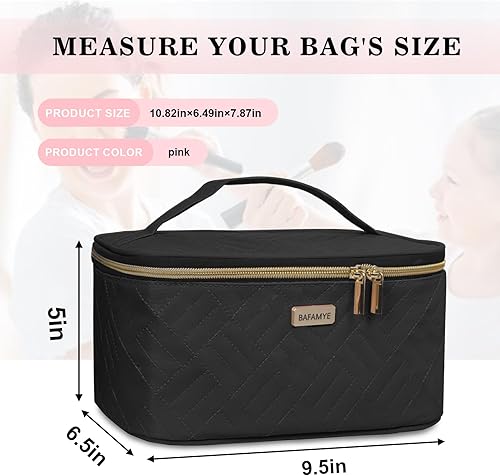 Miniatura 2 de BAFAMYE Bolsa de maquillaje de viaje, bolsa de cosméticos portátil para mujer, Negro -