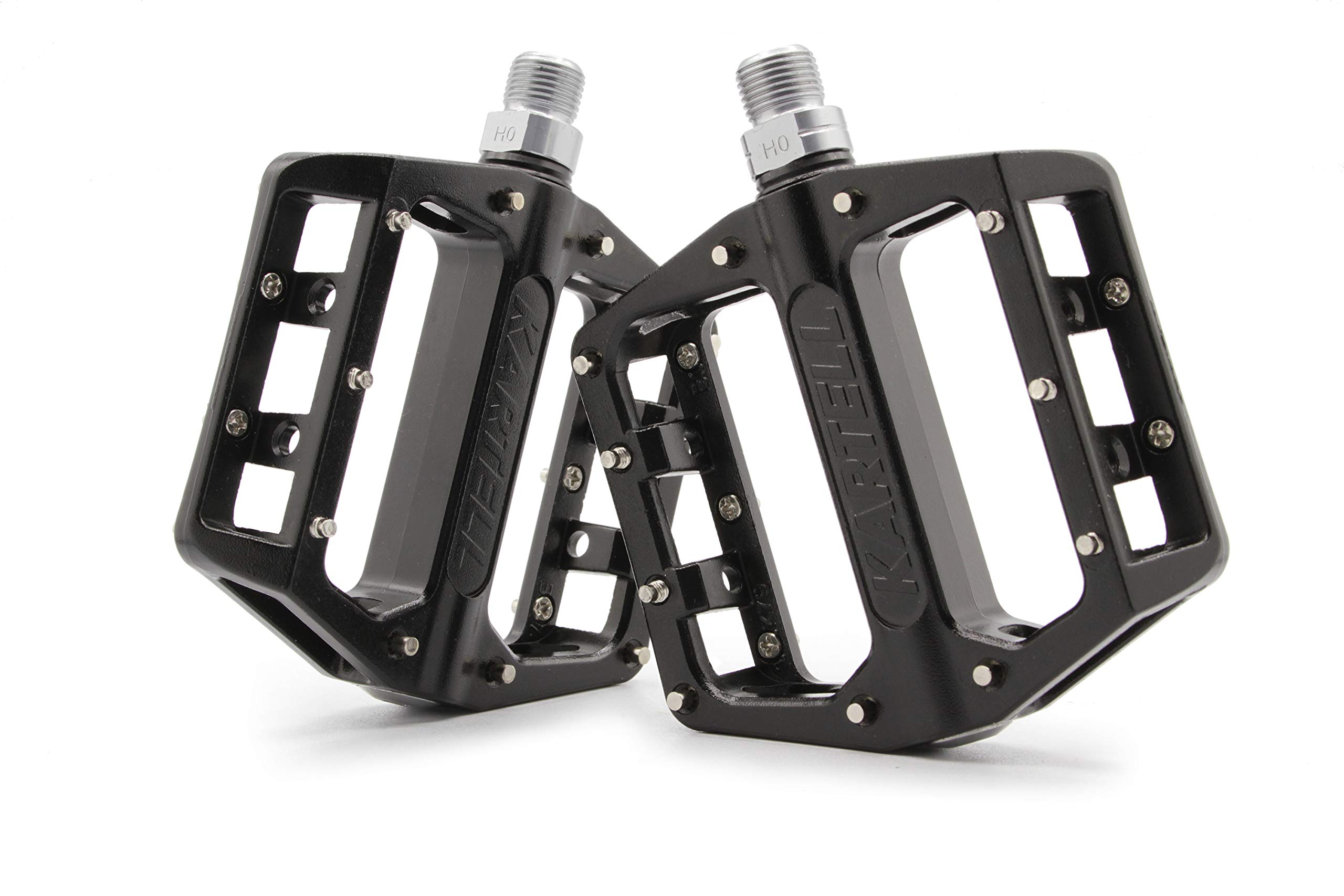 Kartell ® Plattform Mountainbike Pedale aus Aluminium, 9/16“ gehärtete Cro-Mo Achse, industriegelagert, Fahrrad Pedale für E-Bike MTB, BMX, Dirt u.v.m., schwarz