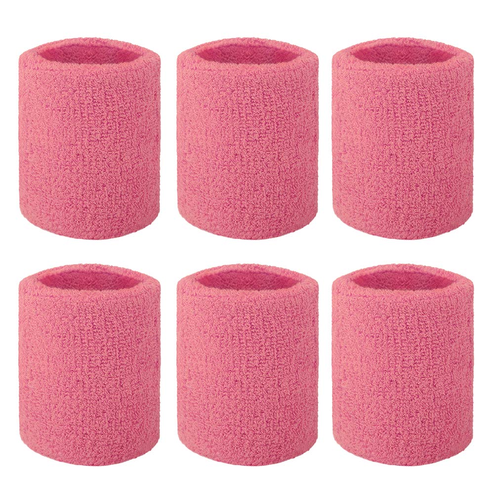 GOGO 6-Piece Wrist Sweatbands Athletic Cotton Terry Cloth Wristband 2 Sizes-Pink-3 inch — image 1