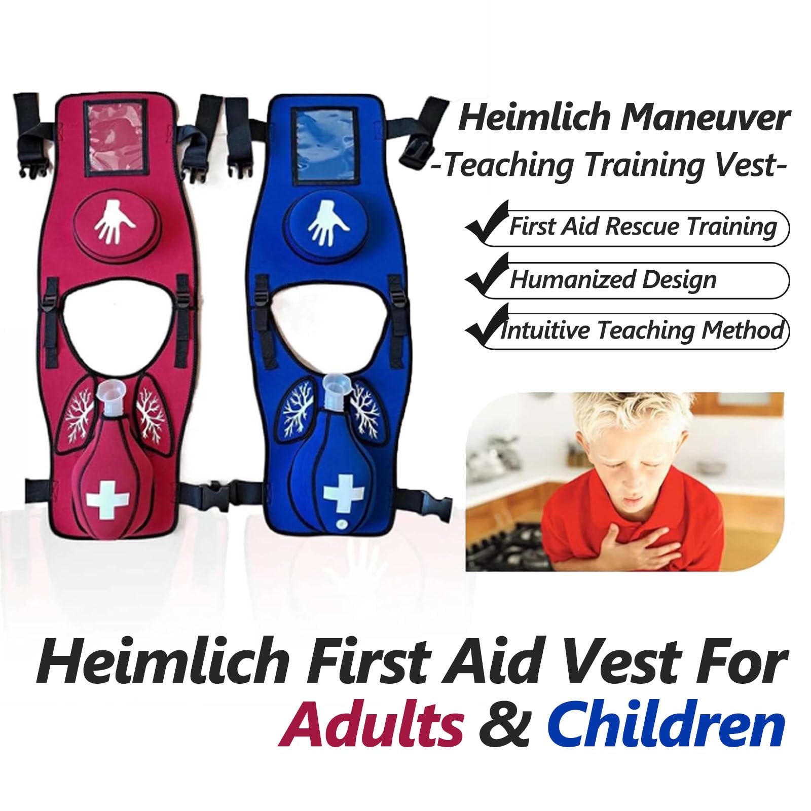 Gilet d'entraînement Heimlich de premiers secours, entraîneur d'occlusion anti-étouffement, modèle d'enseignement étudiant à bandoulière réglable pour démonstration pédagogique,Red