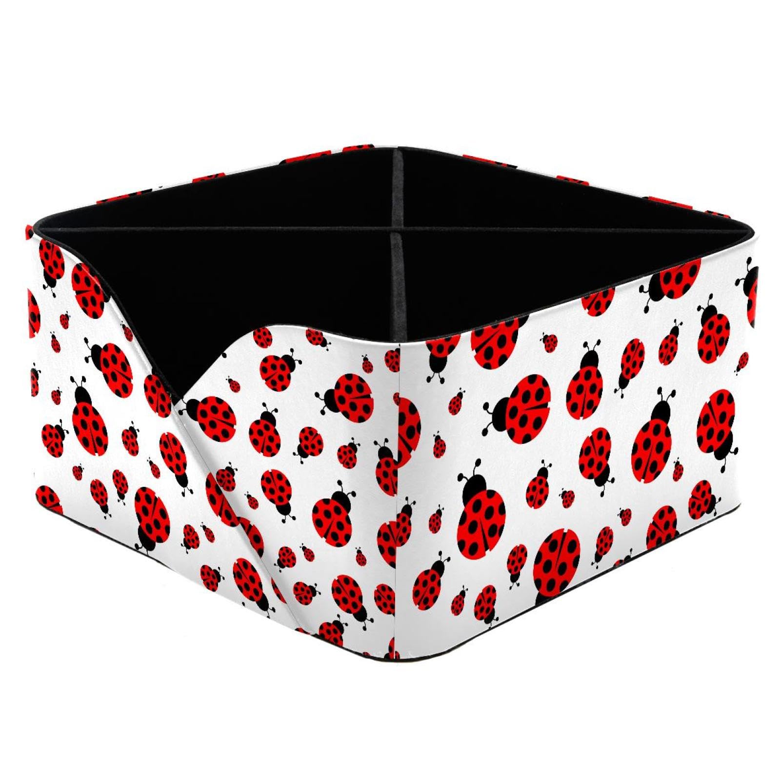KengjuTesu Animal Ladybug Desktop Organizer Pen Holder, Rectangular Pencil Cup for Office, Study and Makeup Stations