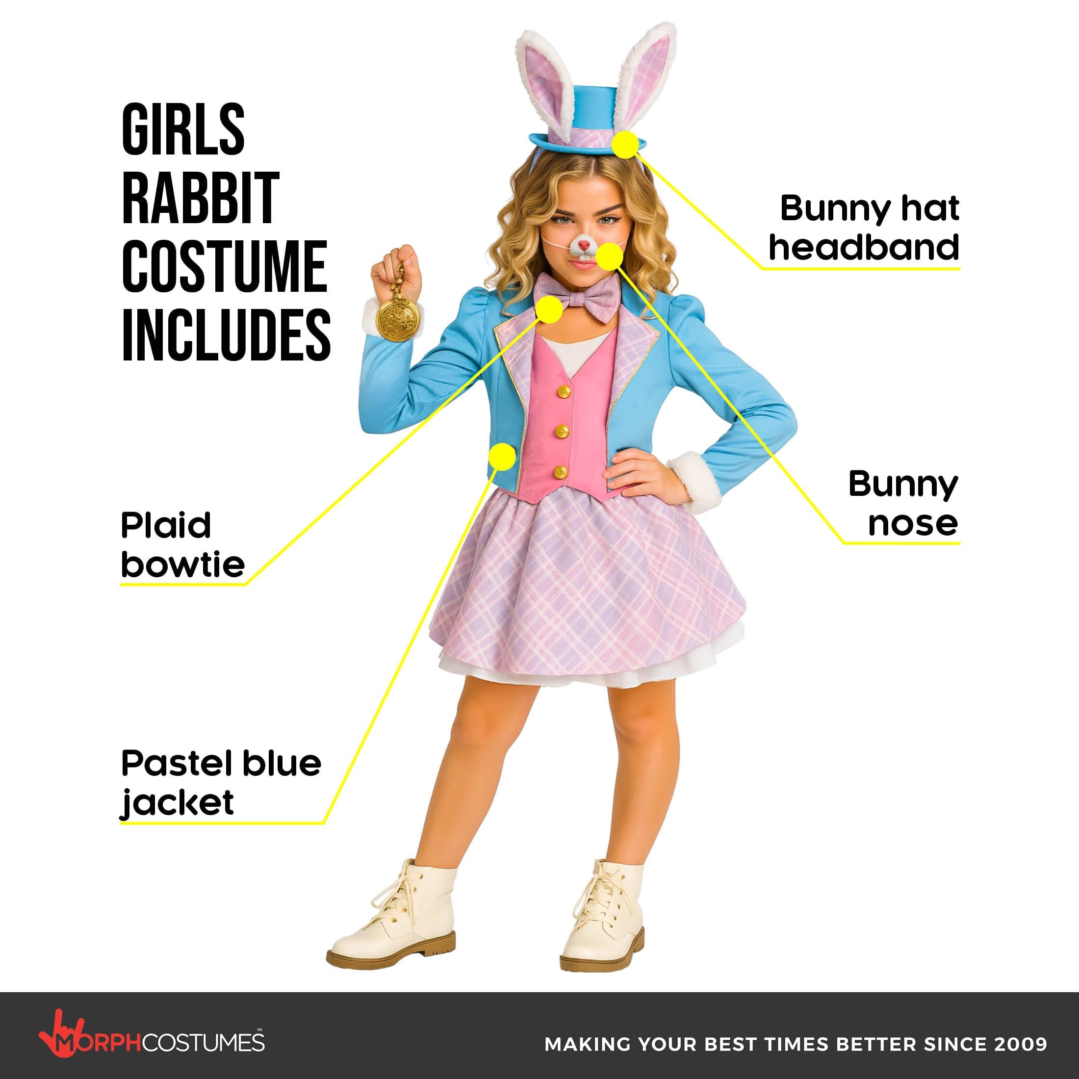 Morph Wonderous White Rabbit Costume Kids, Bunny Costume Girls, Bunny Costume Kids, Halloween Costumes For Girls 3-4 - Image 2