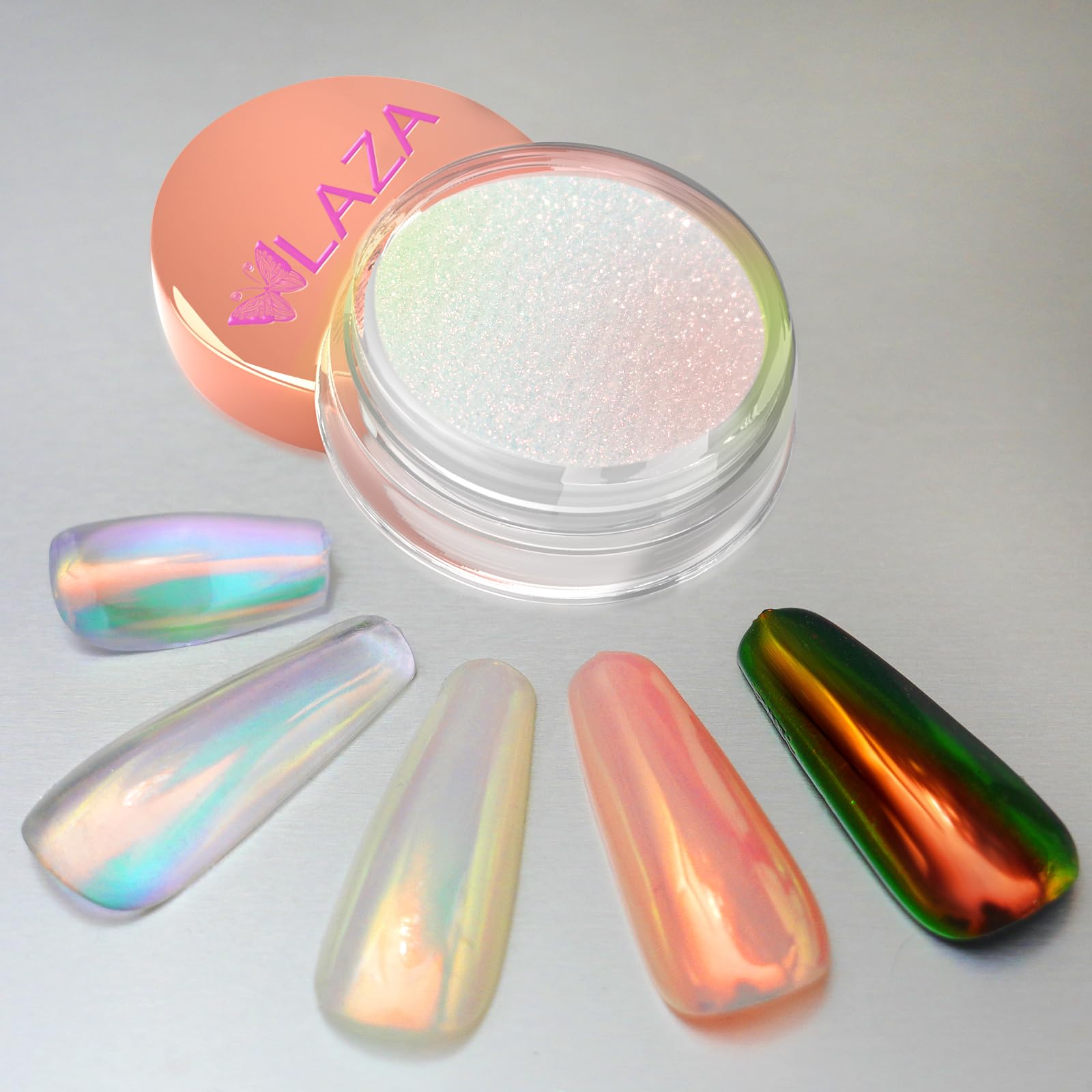 Laza Unicorn Chrome Nail Powder Glazed Donut Nails Metallic Mirror Effect Pigment Shimmer Pearl Powder Iridescent Nail Glitter Fairy Dust for Nail Art