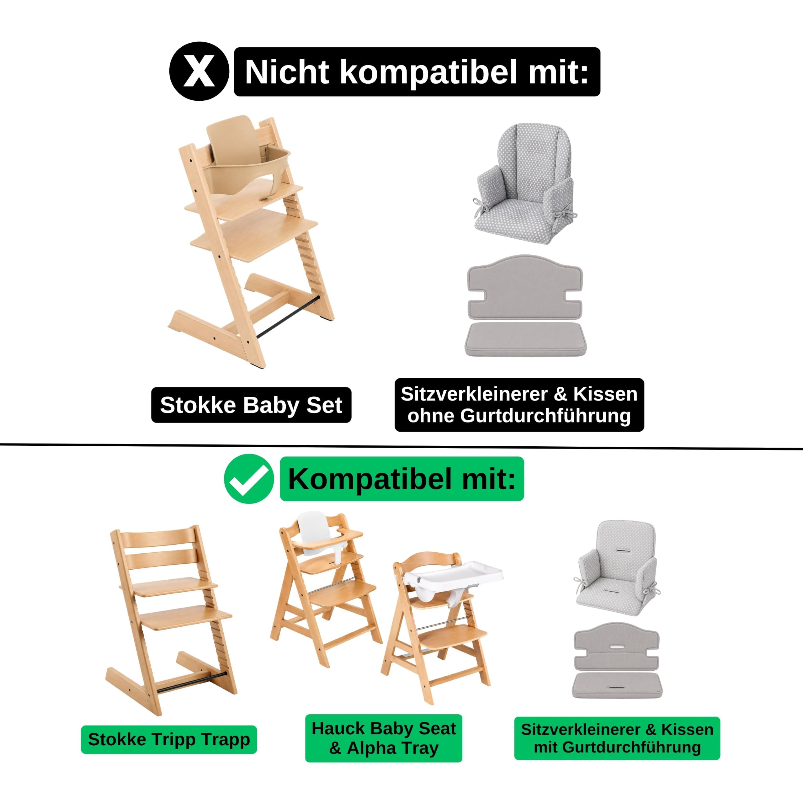 5-Point High Chair Harness System, 1 Set, Compatible with Hauck Alpha, Beta, Stokke Tripp Trapp without Baby Set, Roba Sit Up and Other Models, Black, High Chair Strap with Easy Assembly