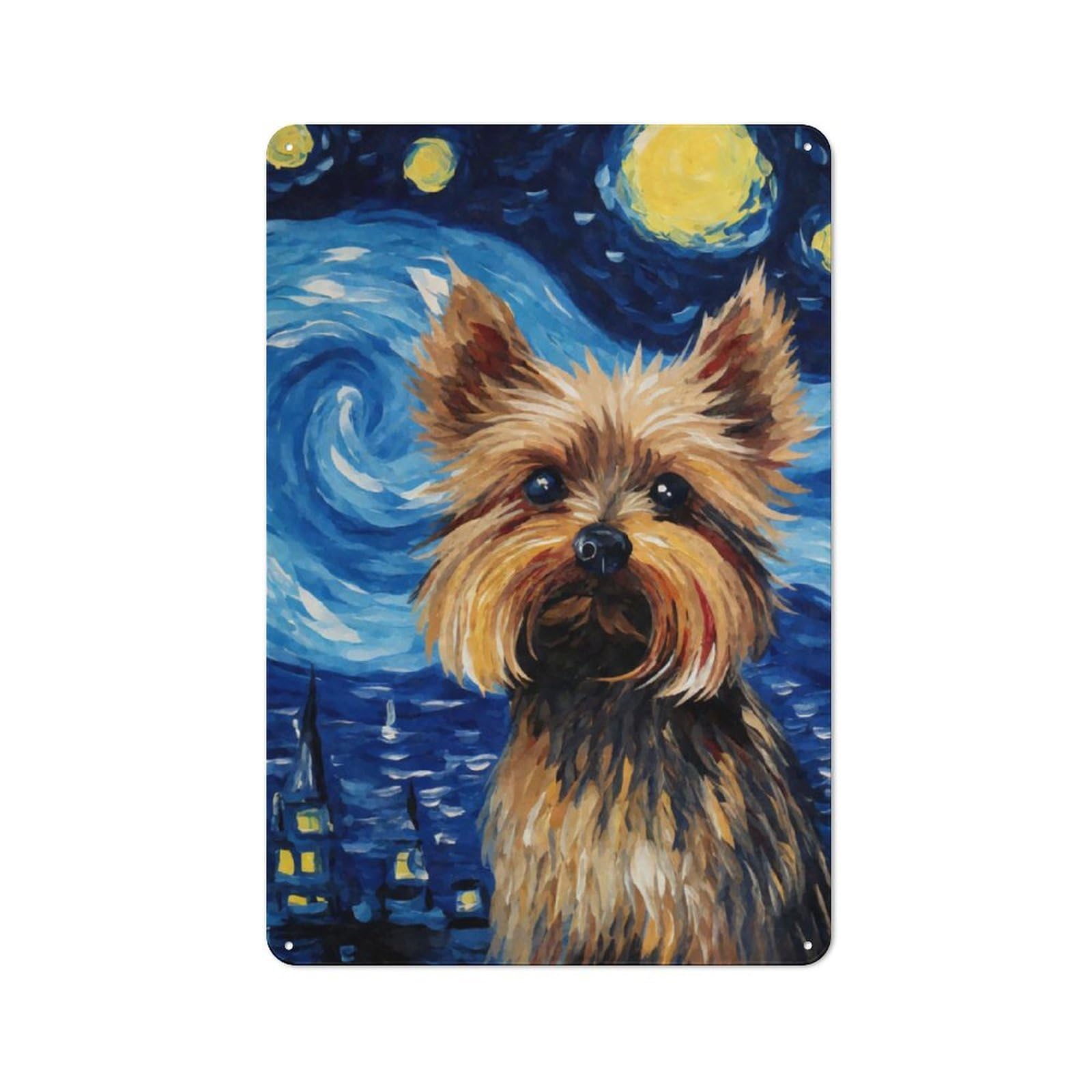 Junmoney Yorkshire Terrier Starry Tin Sign 30X20cm With For Home Bar Wall, Retro Decor, Suited To Home Bar Decor Fans