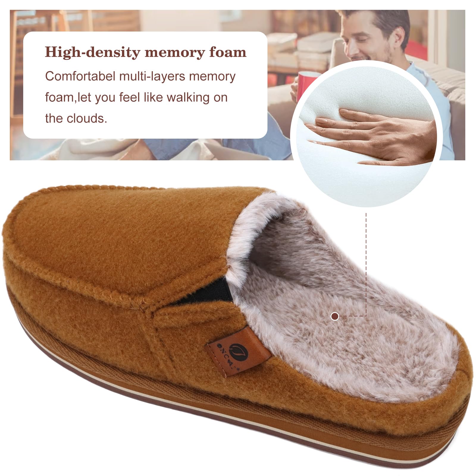 ONCAI Pantofole da Uomo in Comfort Pelo Cotone Strisce Ciabatte da Casa in Lana con Memory Foam Supporto Arco Suola in Gomma Taglia 40-50