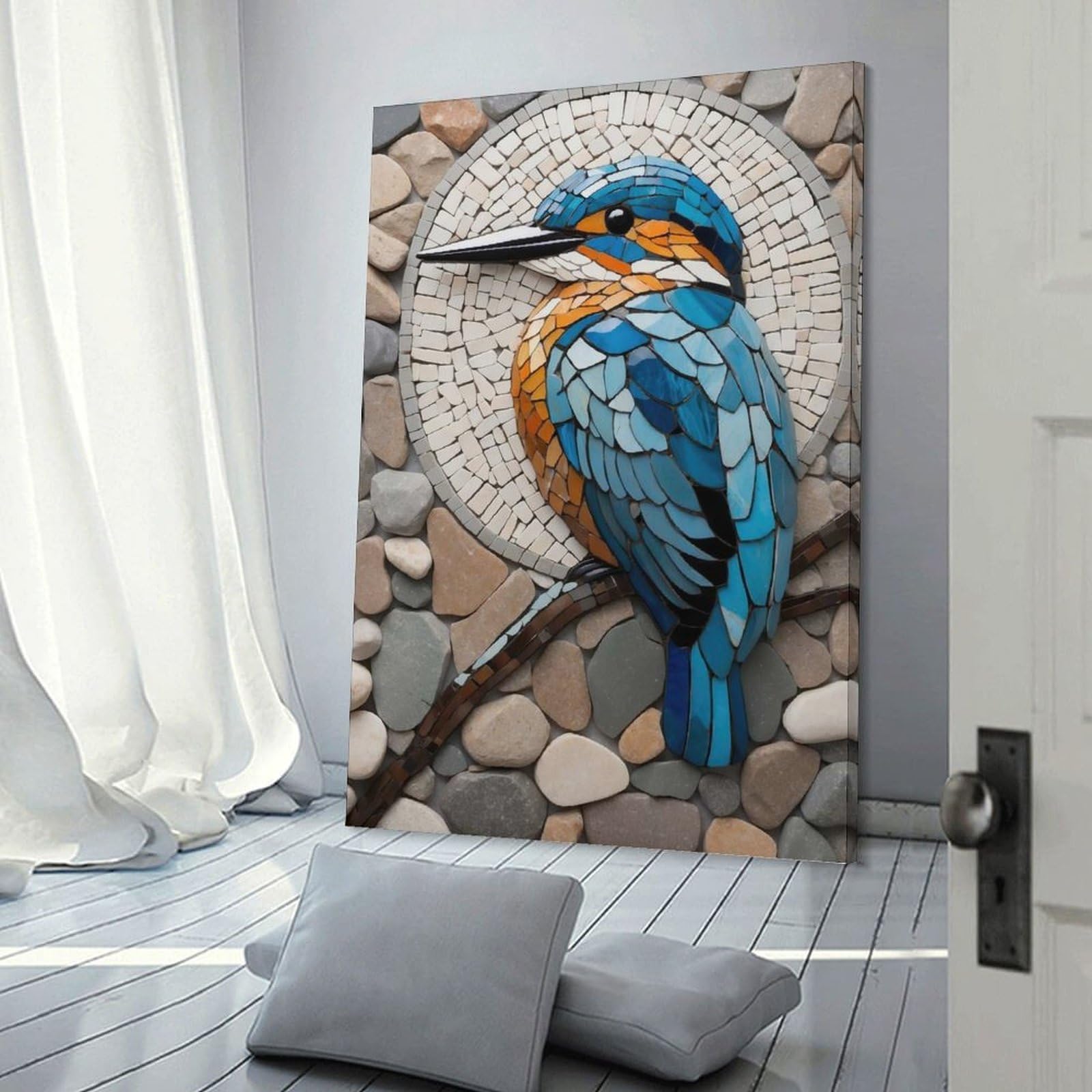 Junmoney Wall Picture Print Kingfisher Mosaic Art, 24x36inch(60x90cm), for Living Room, Bedroom Or Home Office, Thoughtful Wall Decor for Art Lovers