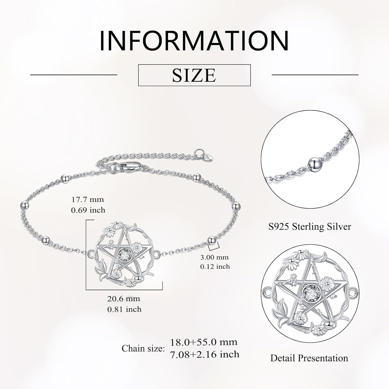 Pentagram Bracelet for Women 925 Sterling Silver Pentacle Daisy Bracelet Jewelry Gifts - Image 3