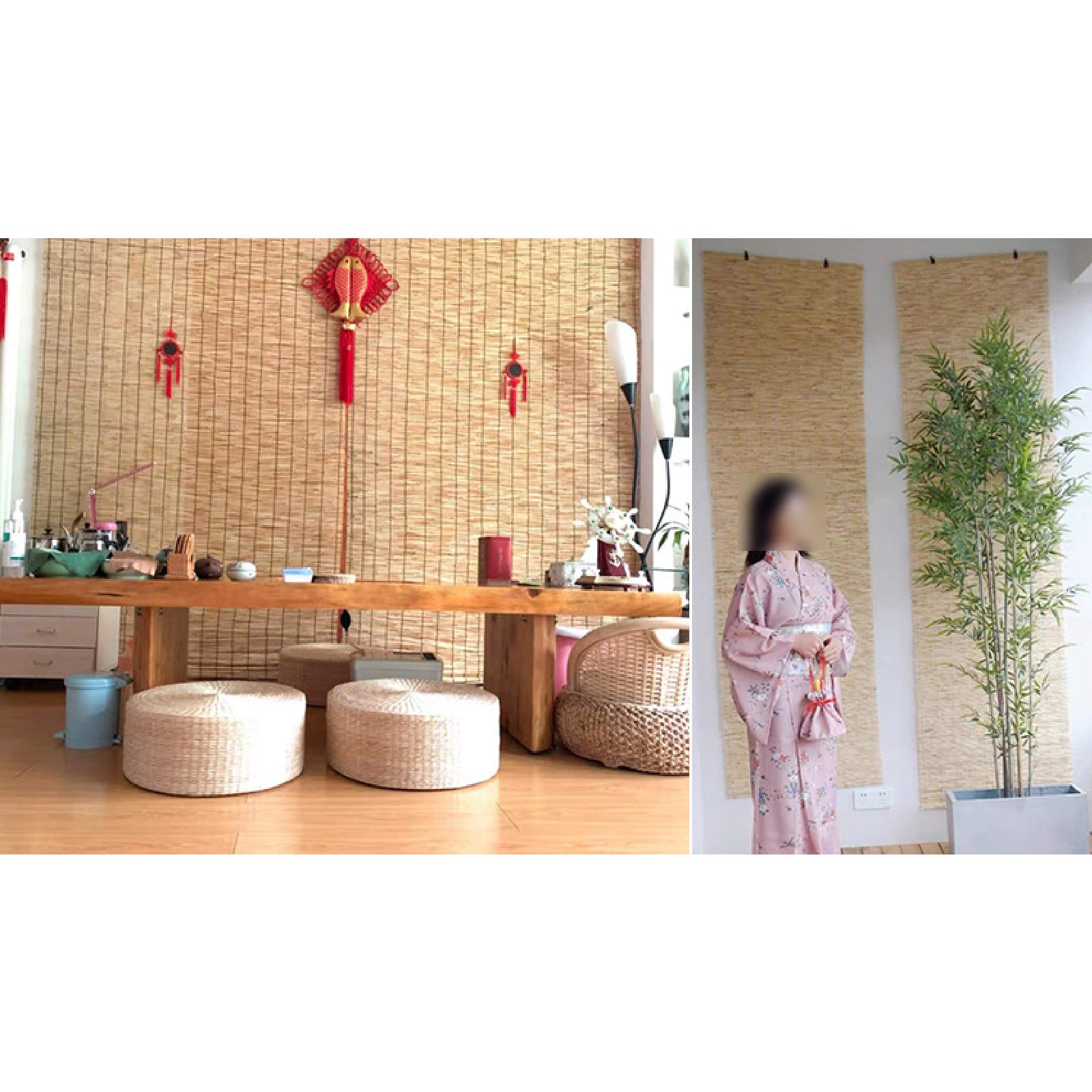 Store Enrouleur Bambou,Rideaux en Roseau,Rideau de Paille,Store Anti-Regard,Rétro-Décoratifs,Facile à Installer,Personnalisable,pour Intérieur/Extérieur (150 * 230cm/59 * 91in)