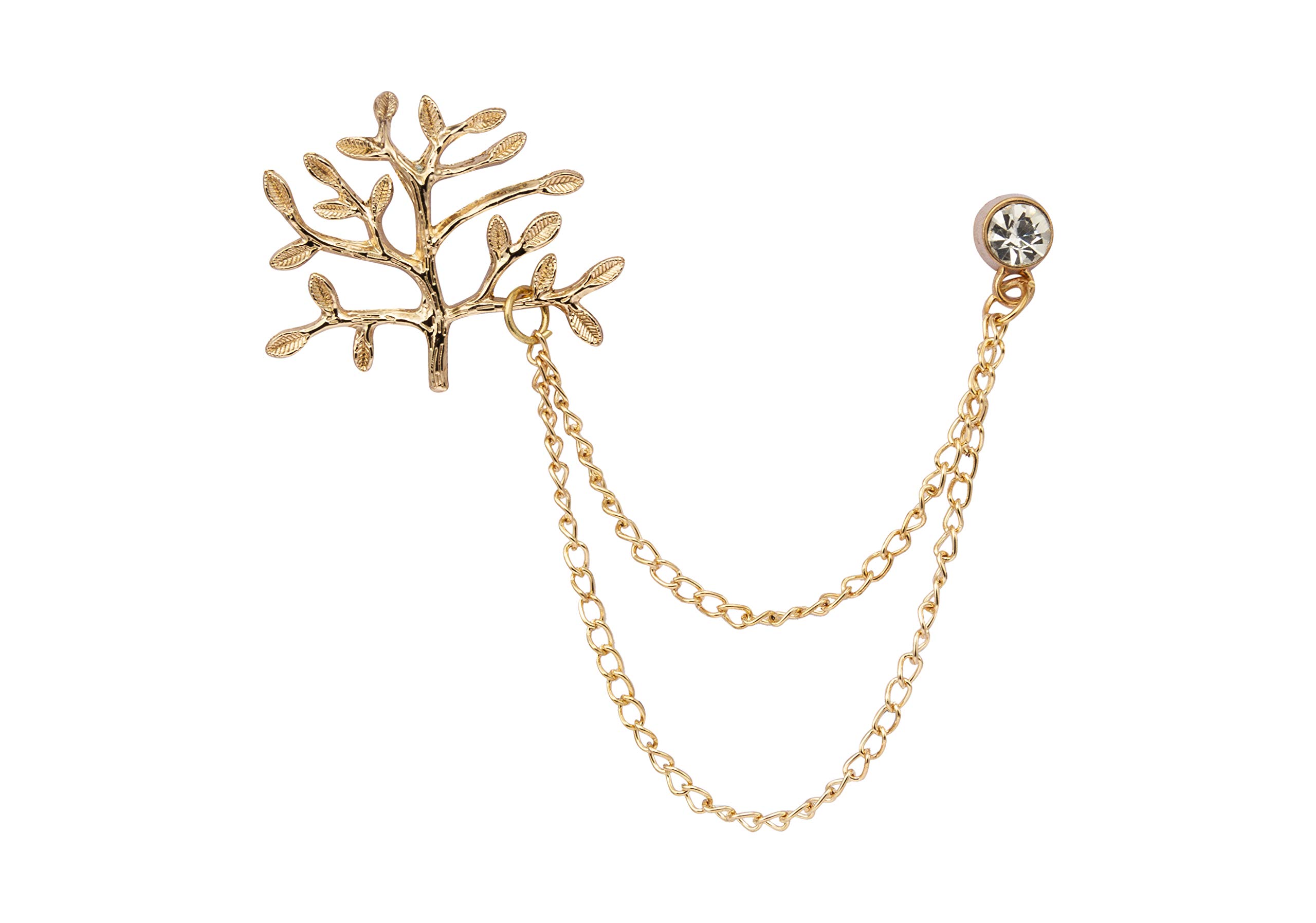 Golden Tree with Hanging Chain and Stone Metal Lapel Pin Brooch for Men-image-16