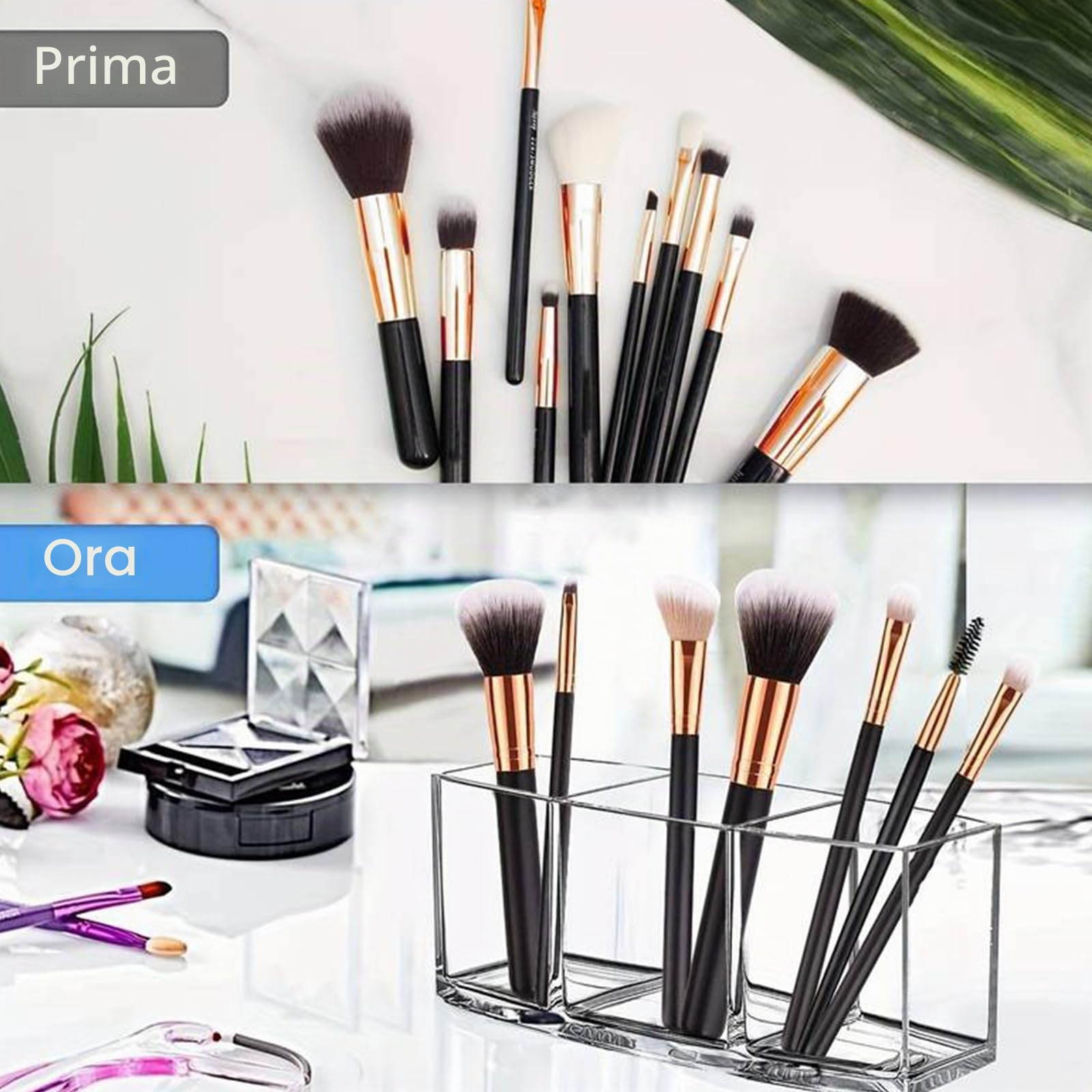 Porta Pennelli Cosmetici, 3 Scomparti Portapennelli Da Trucco In Acrilico, Porta Pennelli Make Up Trasparenti, Portapennelli Da Trucco Per Pennelli Da Bagno, Camera Da Letto, Ufficio, Scrivania